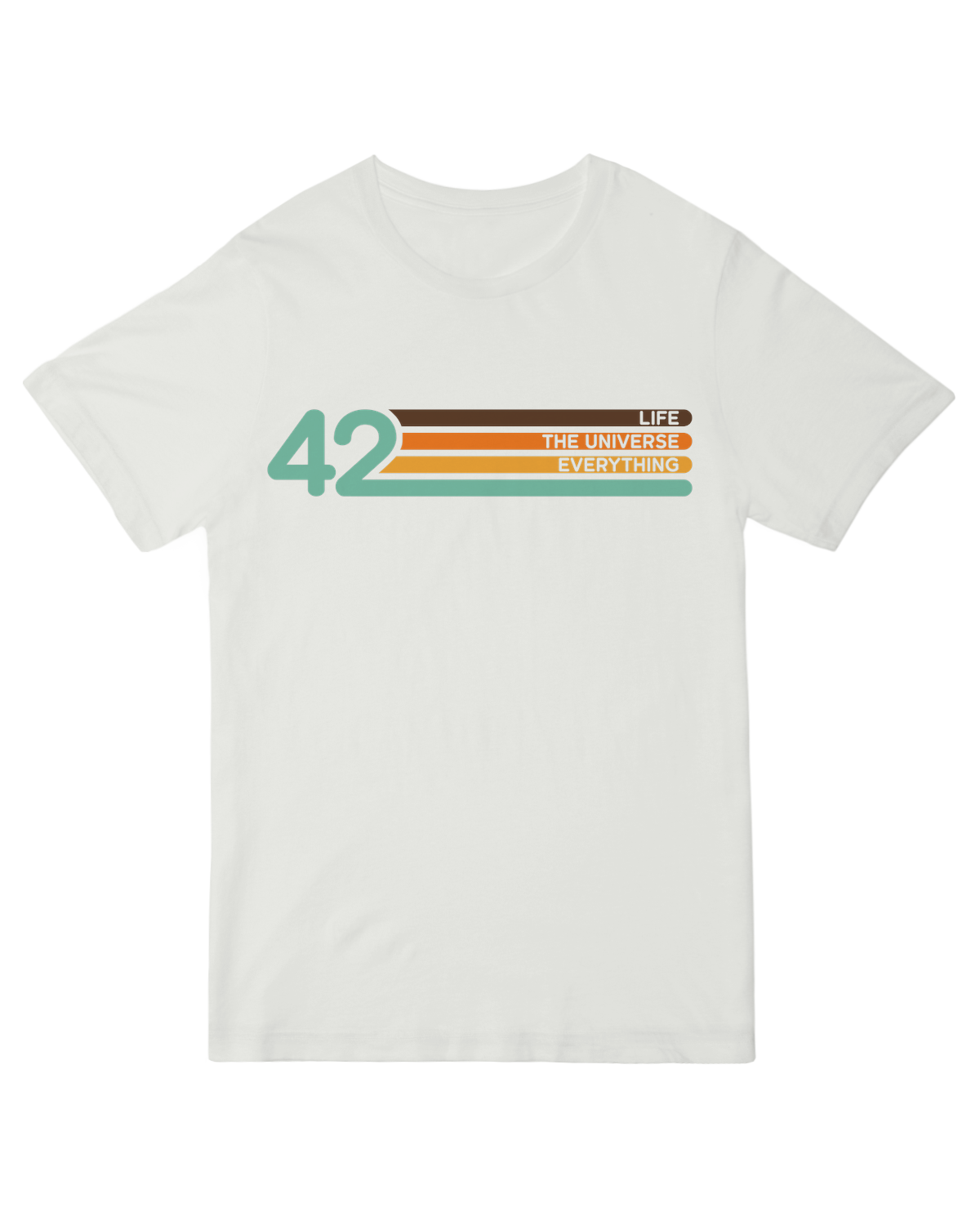 "Minimalist '42 Everything' t-shirt referencing Hitchhiker's Guide to the Galaxy, with the Answer to Life in bold print on soft cotton"