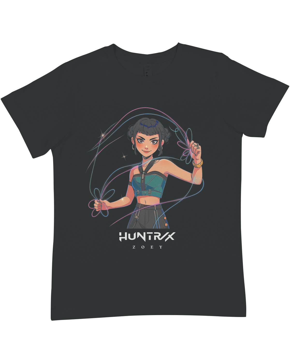 Active child wearing the KPop Demon Hunters youth tee, showing off the graphic during play.