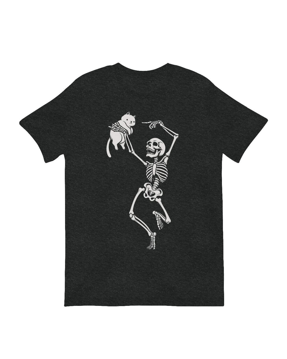 Dancing Skeleton with a Black Cat Animatronic Halloween Prop in a spooky yard scene.