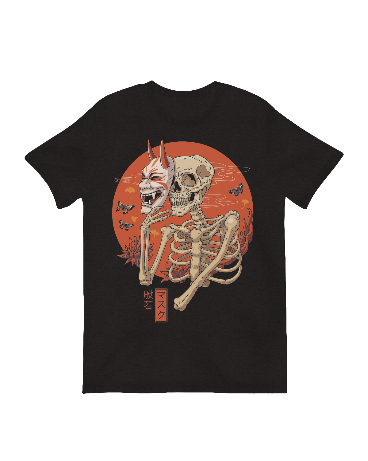 Hannya mask skeleton Japanese yokai art print