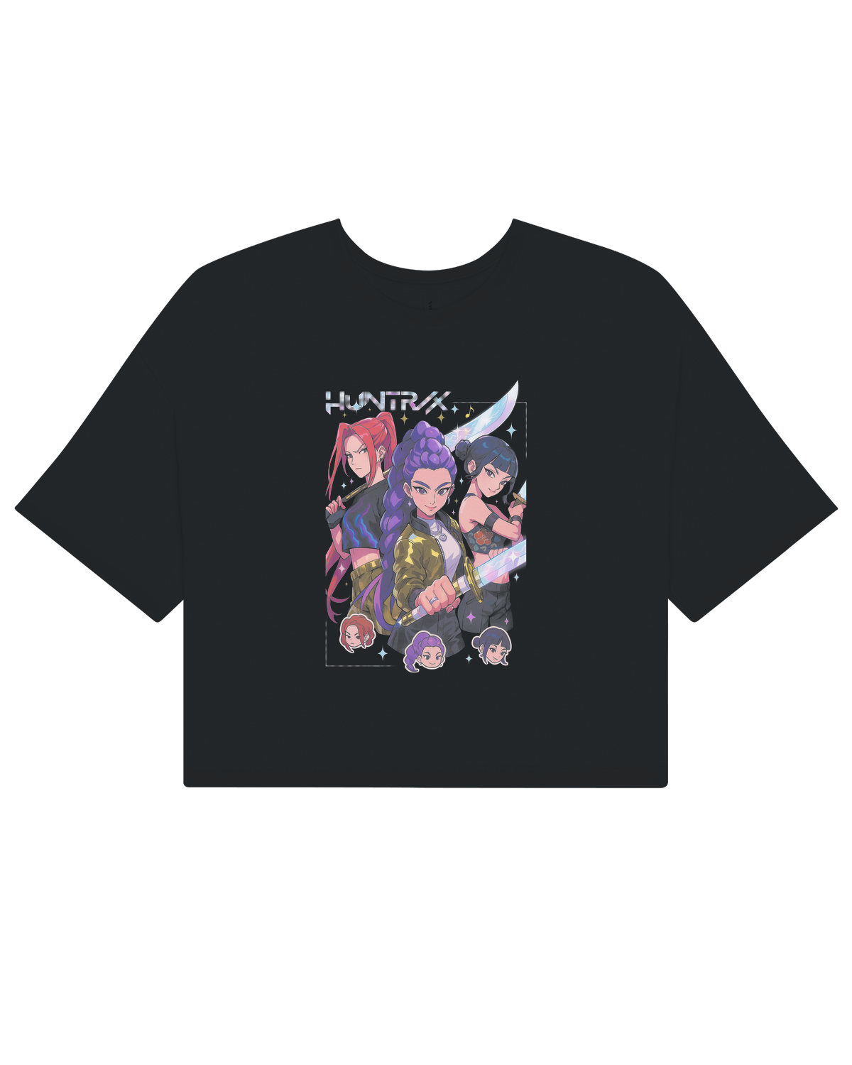 Side view showing the precise mid-waist length of the KPop Demon Hunters crop top