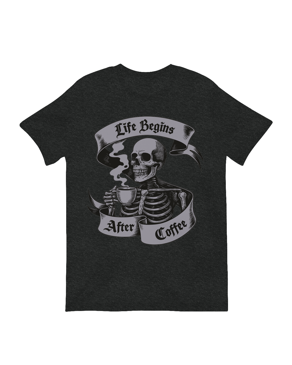 Skeleton drinking coffee morning ritual decor