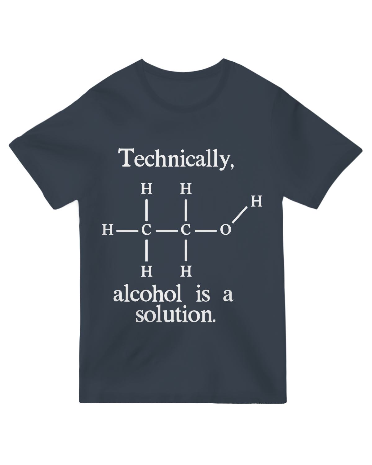 "Black 'Alcohol Is A Solution' chemistry pun t-shirt - science humor tee for bartenders and chemists"