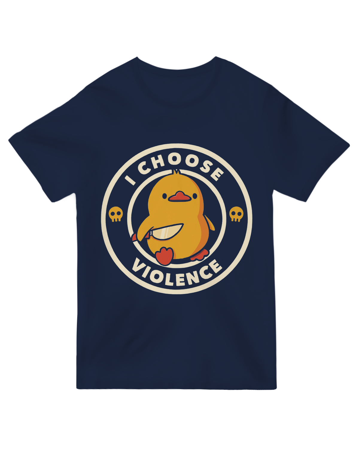 "Yellow 'I Choose Violence' funny duck t-shirt - aggressive bird meme cotton tee for animal humor fans"