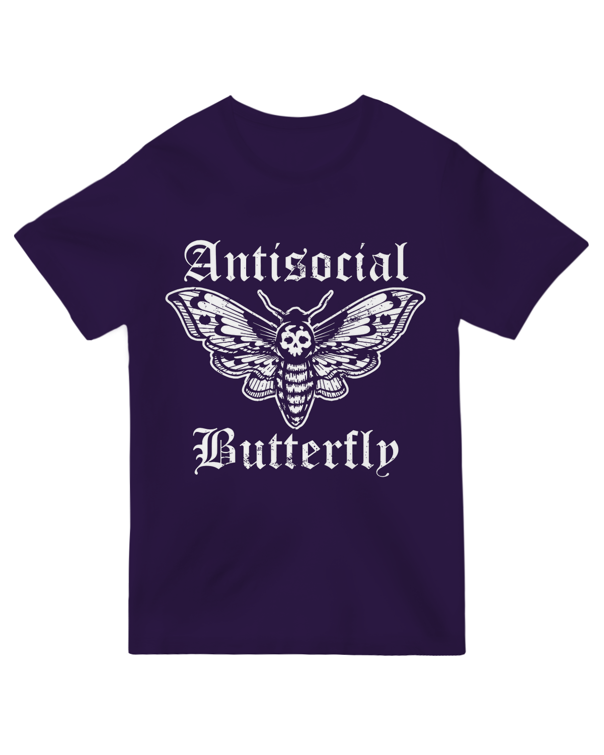 "Black 'Antisocial Butterfly' humorous graphic tee - ironic introvert apparel for book lovers and homebodies"
