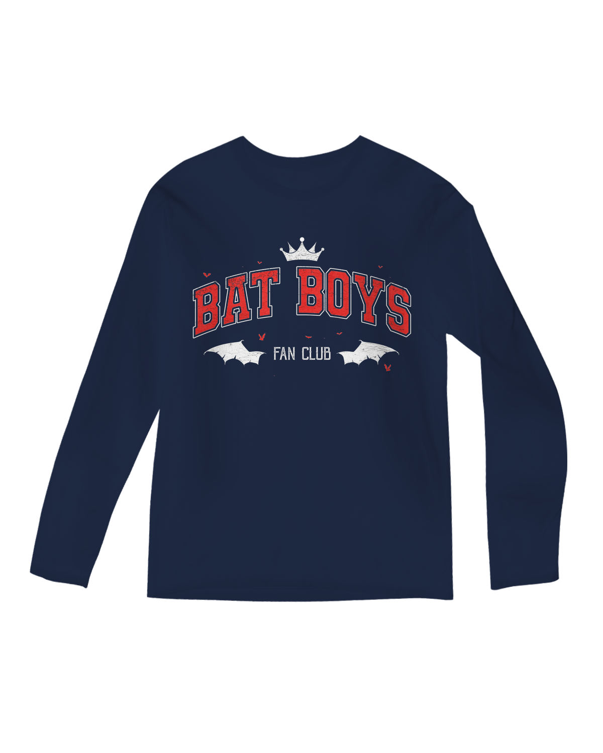 "ACOTAR fan wearing black 'Bat Boys Fan Club' long sleeve tee with winged necklace"