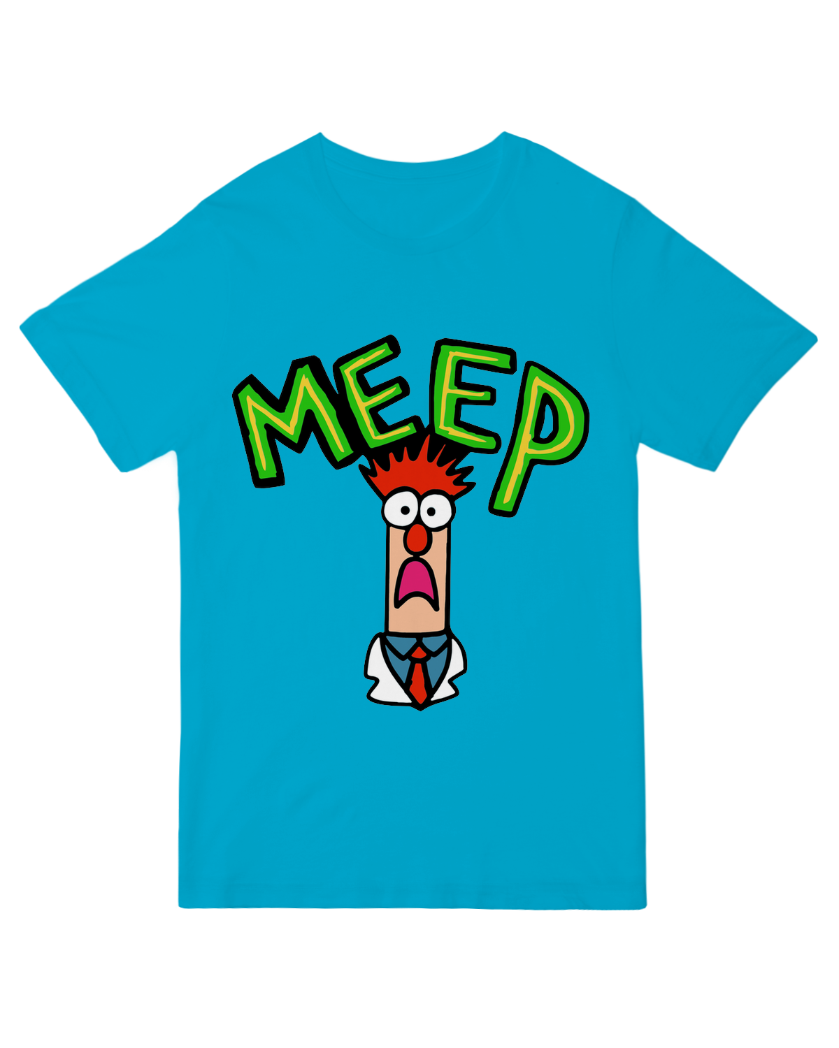 "Royal blue Beaker ‘Meep’ t-shirt with Muppet scientist humor - retro cotton tee for lab lovers and 80s fans"
