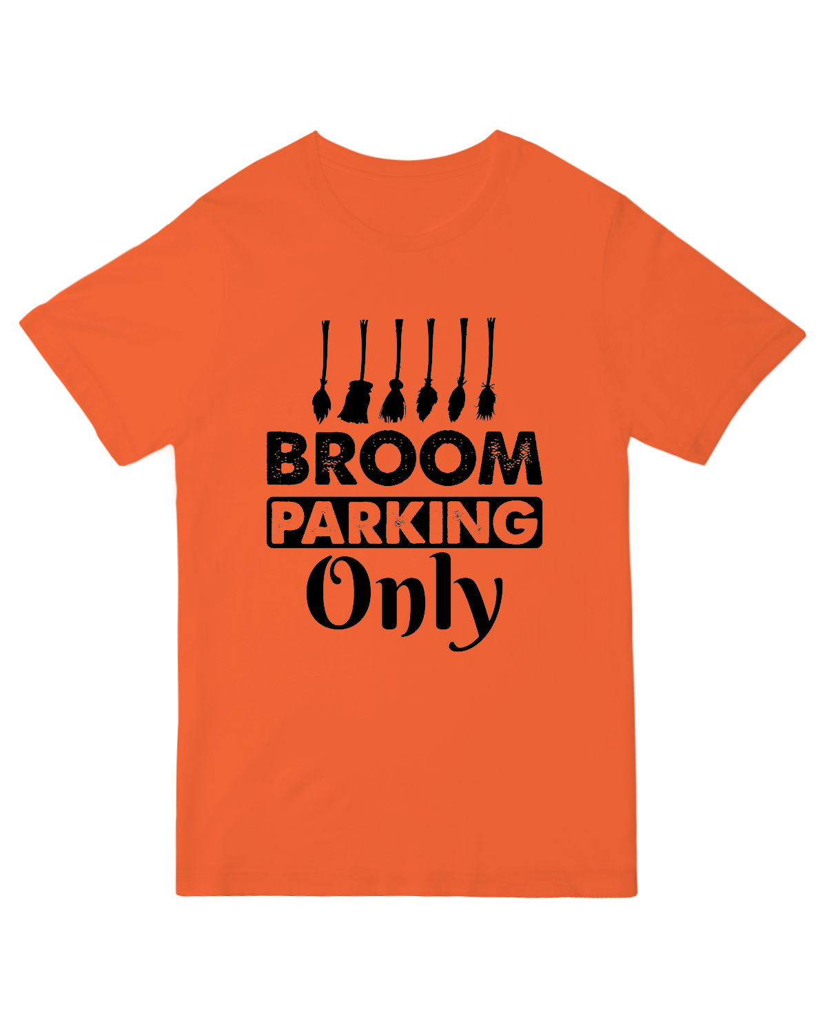 "Broom Parking Only" purple graphic tee with vintage witch and broom design – Halloween humor apparel
