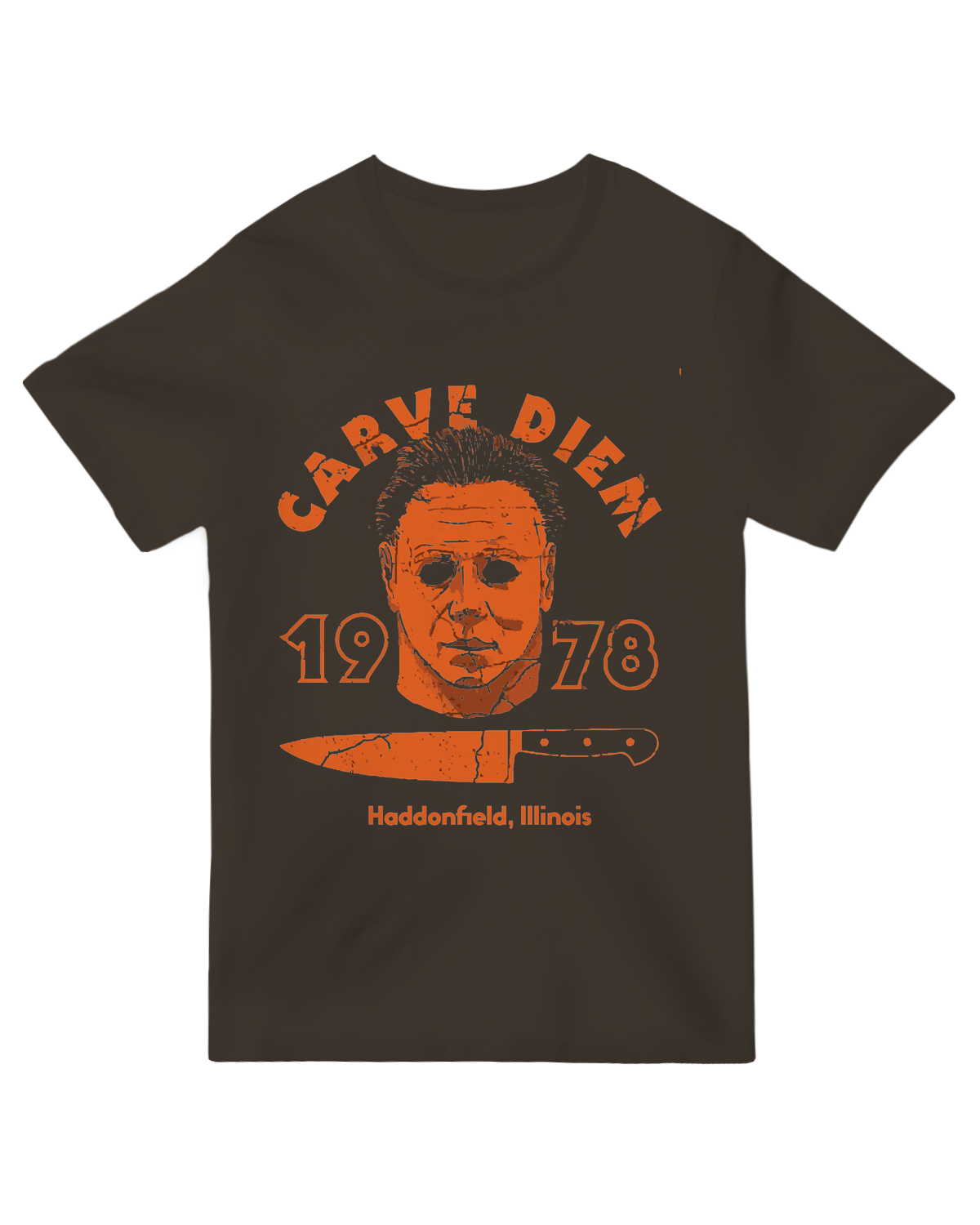 "Vintage 'CARVE DIEM 1978' horror t-shirt with Latin slasher movie twist"