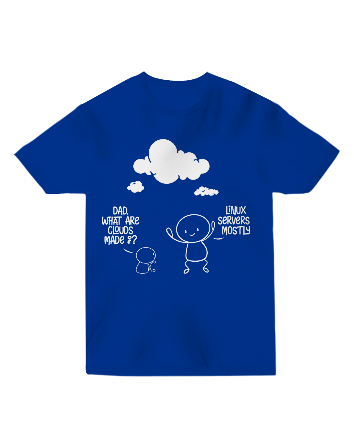 "Blue ‘Clouds Made Of’ graphic tee with unexpected elements floating in cloud shapes, modeled in a park setting for playful outdoor vibe"
