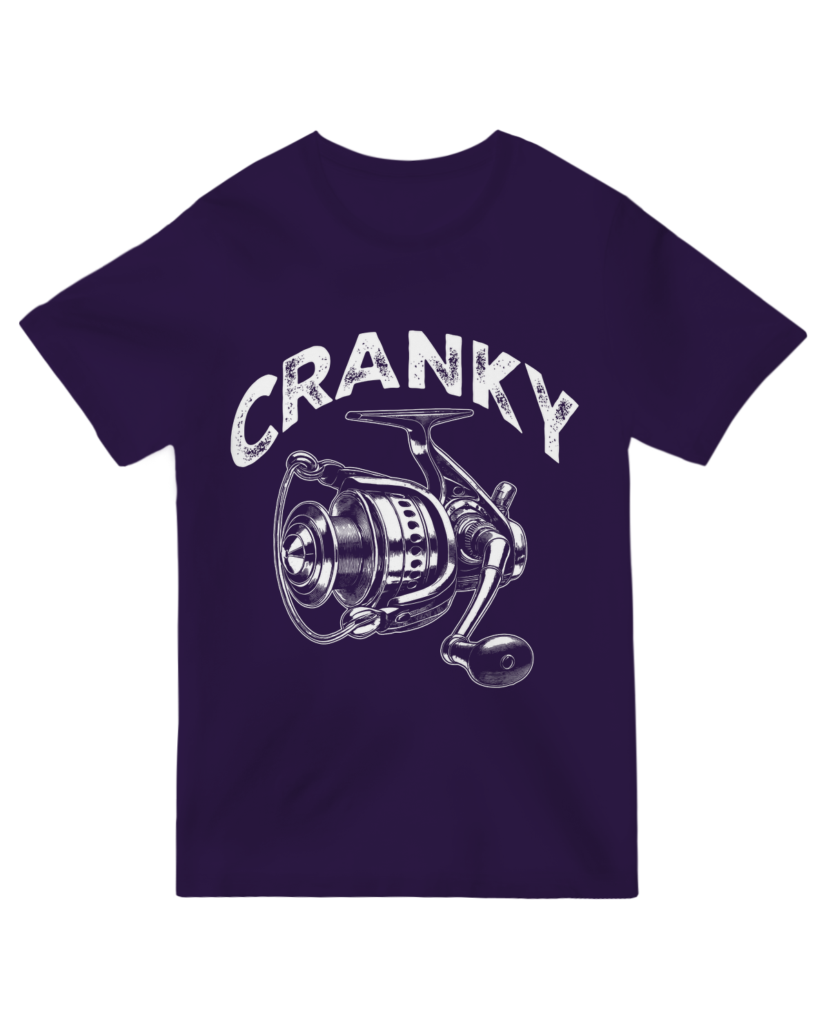"Charcoal fishing humor t-shirt with ‘Cranky Fishing Reel’ design for frustrated anglers"