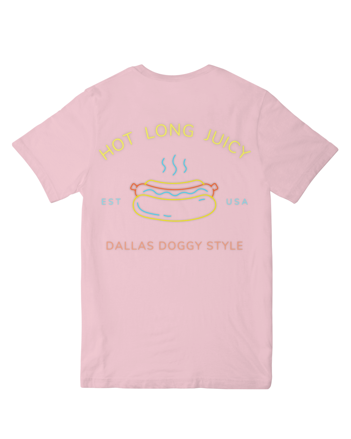 Dallas Doggy Style t-shirt featuring Texas-style hot dog with cowboy hat design