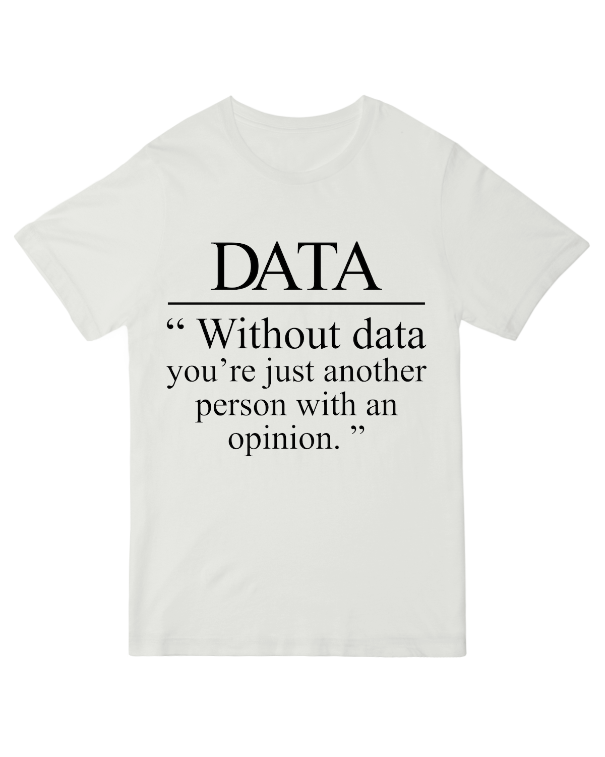 "Heather blue data science t-shirt with 'Without Data' text - funny analytics cotton tee for programmers and STEM professionals"
