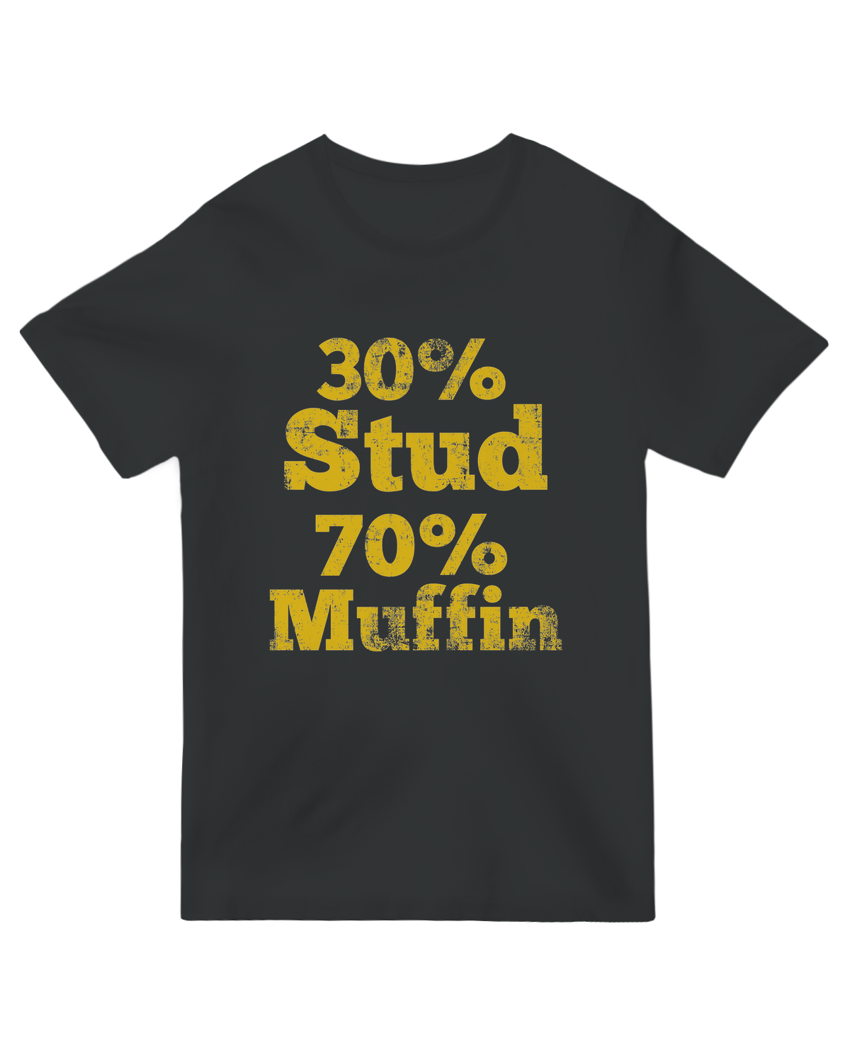 "Heather gray '30% Stud 70% Muffin' dog humor t-shirt - funny pet owner cotton tee for chaotic pup parents"