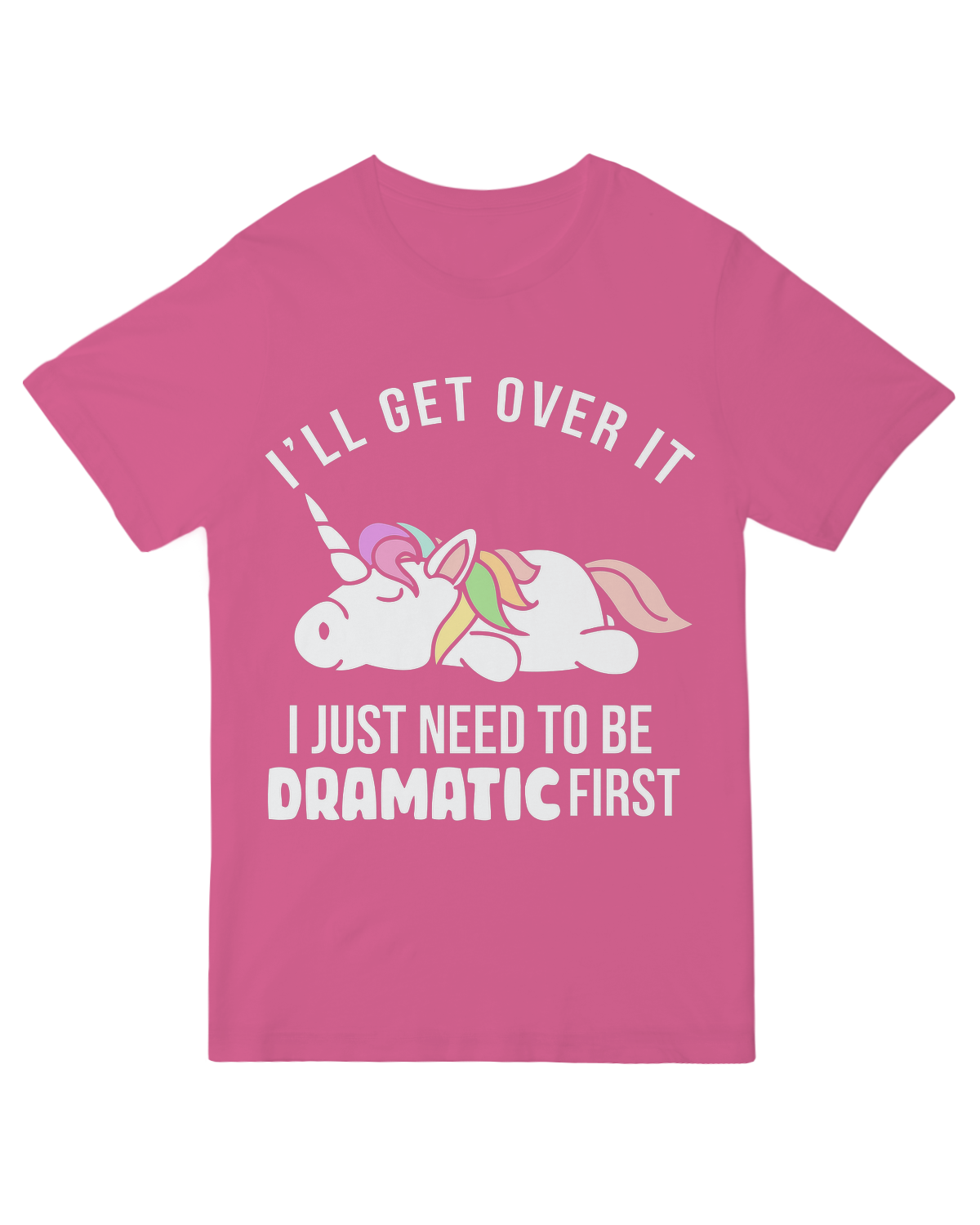 "Dramatic Unicorn" t-shirt with glittery, over-the-top unicorn illustration – soft unisex fit