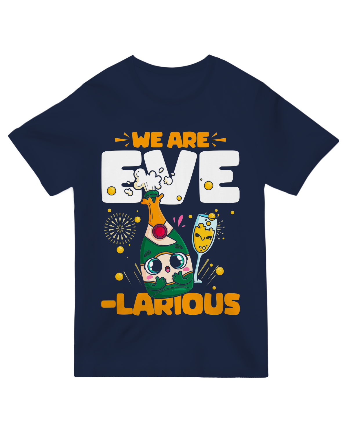 "We Are Evelarious" printed graphic t-shirt in black with white text, modeled on a person in an urban setting.