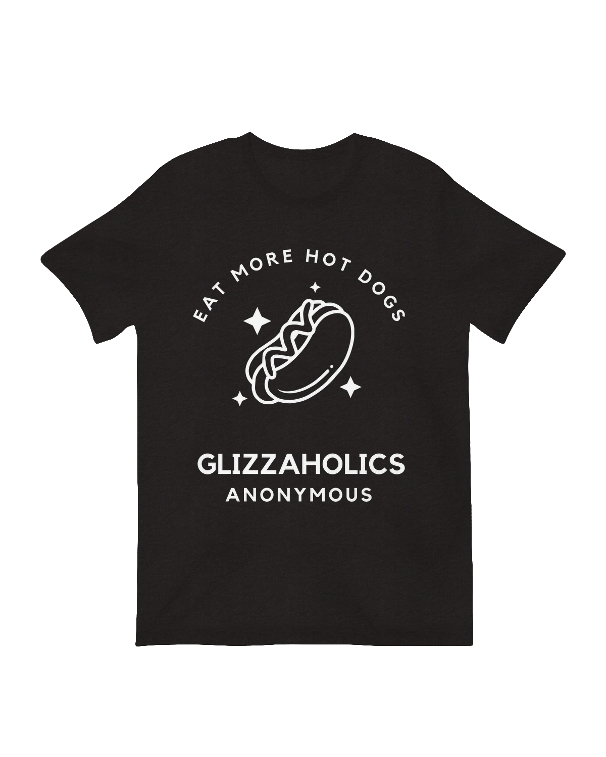 "Eat More Hot Dogs printed t-shirt - Funny foodie apparel for BBQ lovers and baseball fans"