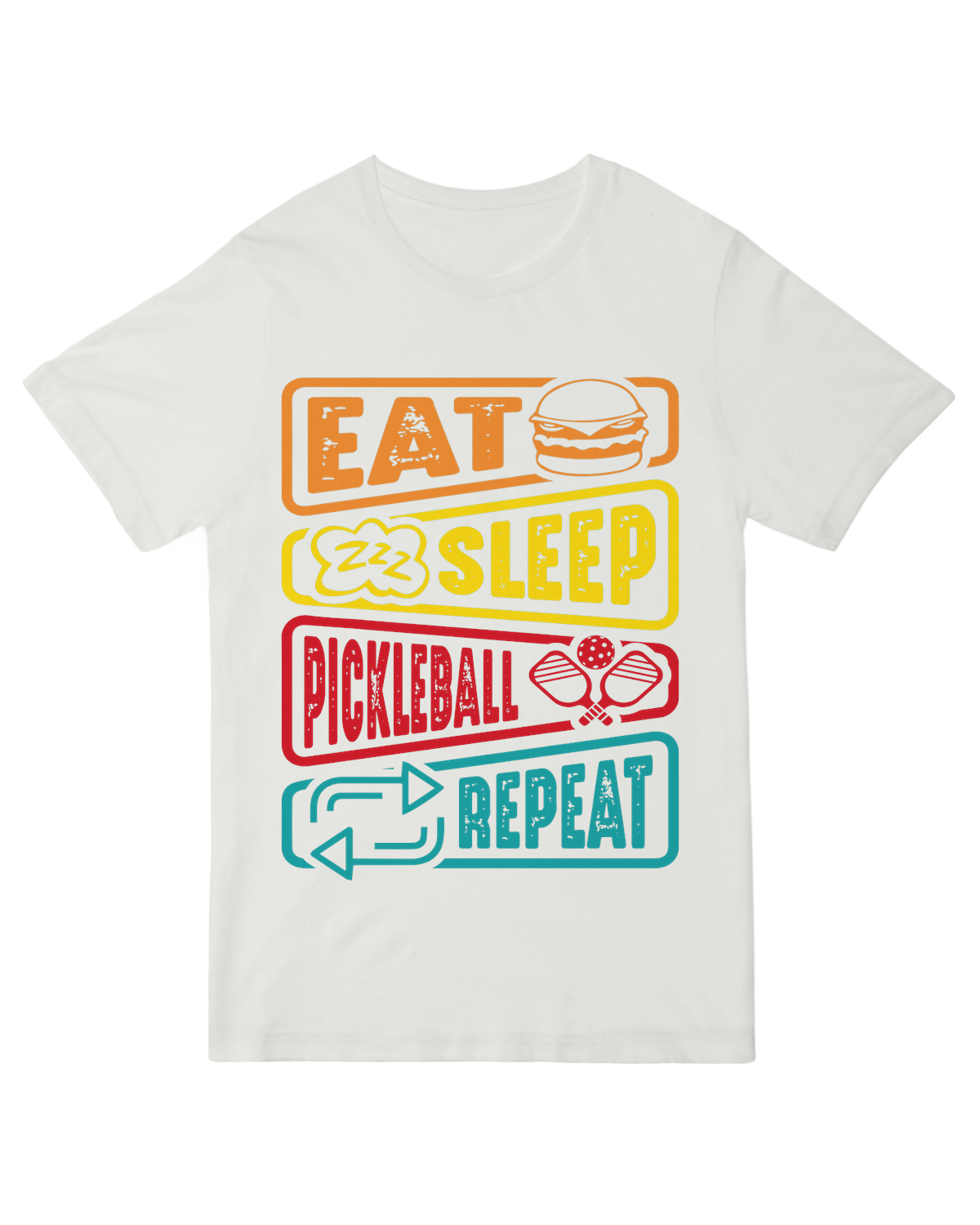 "Eat Sleep Pickleball Repeat" funny pickleball t-shirt for dedicated players
