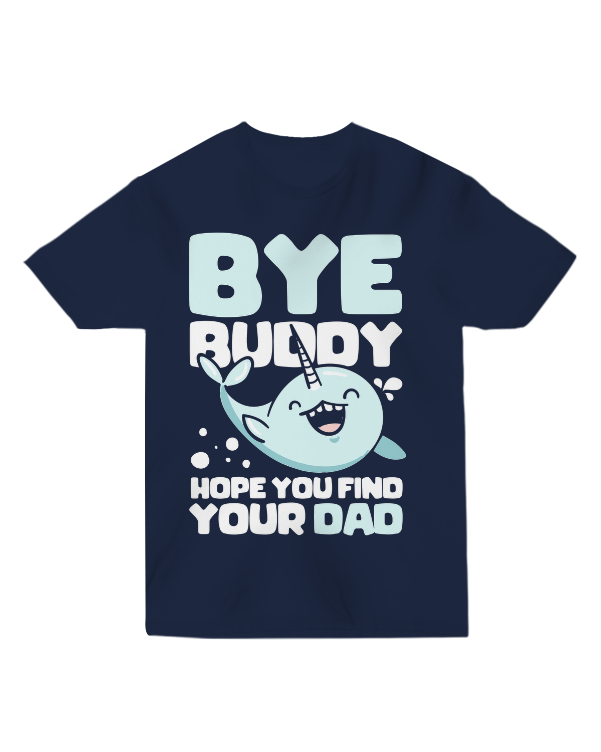 "Green ‘Bye Buddy I Hope You Find Your Dad’ t-shirt with white block letters, styled with candy cane for holiday movie nostalgia"