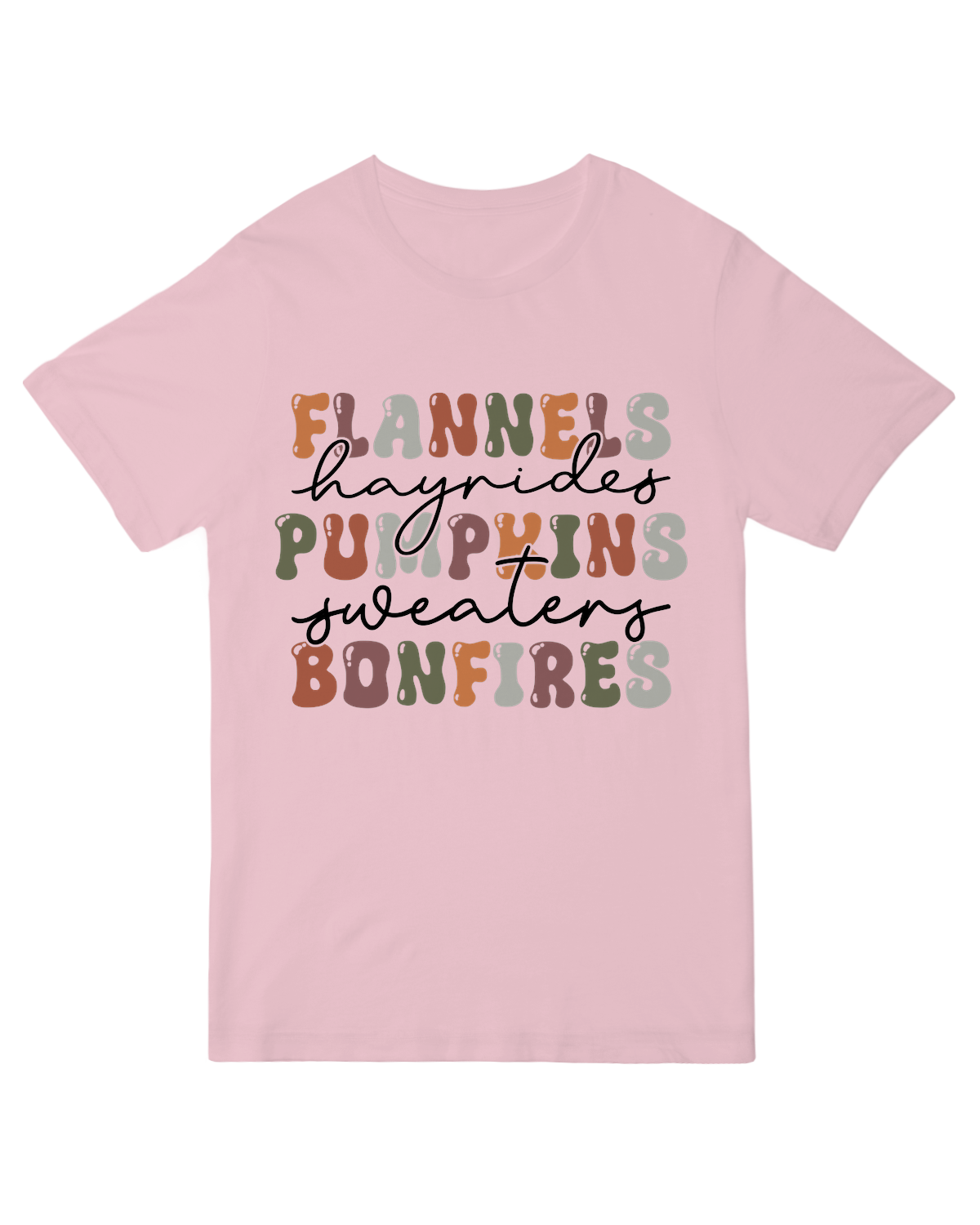 Flannels Pumpkin Bonfire printed t-shirt – cozy fall design, soft cotton, autumn fashion