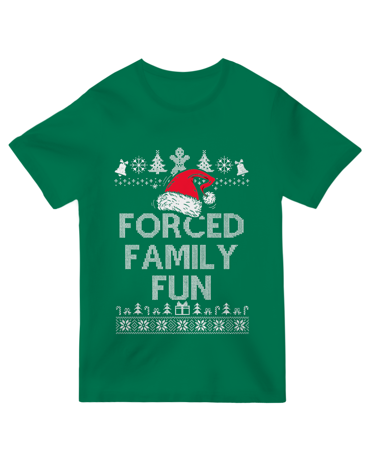 "Sarcastic 'Forced Family Fun' text t-shirt with retro vacation postcard design on soft distressed cotton