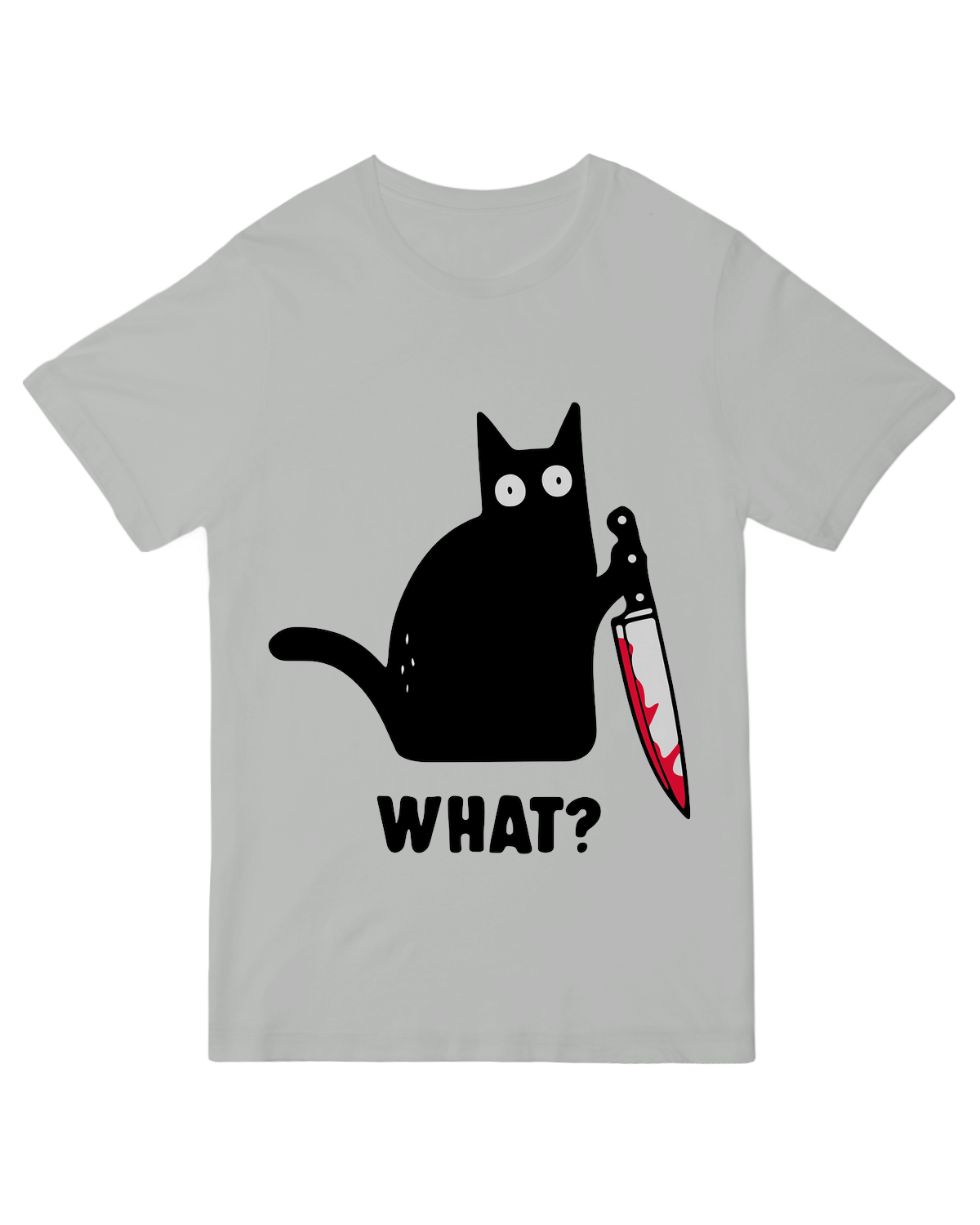 "Black funny cat t-shirt with 'What Cat' humor graphic - soft cotton tee for cat lovers - Shop meow!"