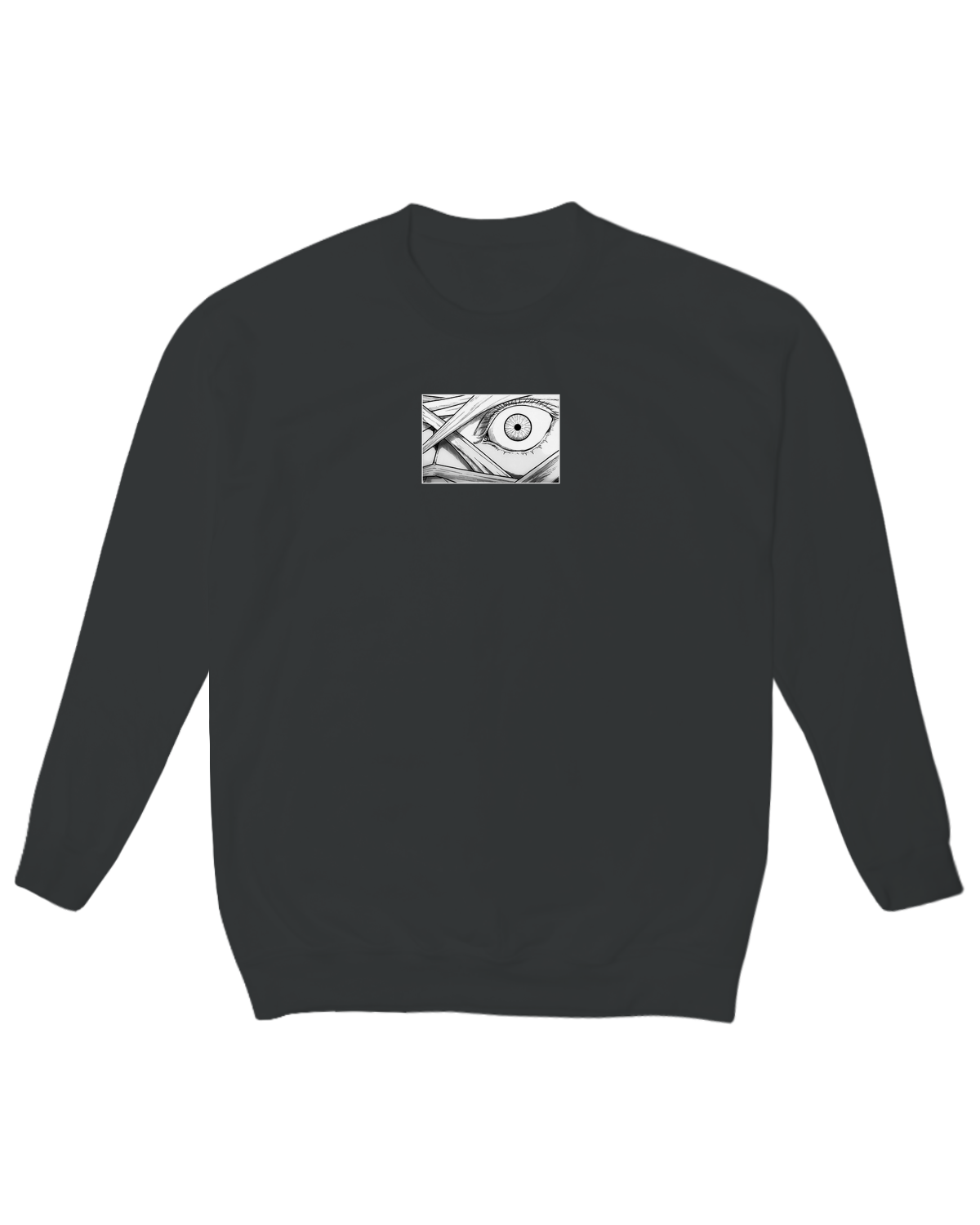 Gojo crew neck sweatshirt in white – minimalist Jujutsu Kaisen anime apparel with hidden Six Eyes design