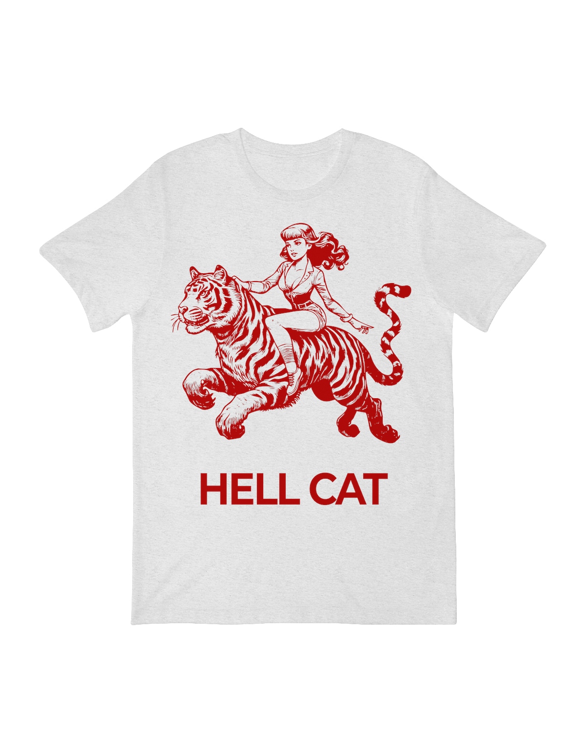 "Edgy 'Hell Cat' graphic t-shirt for rebellious cat lovers and motorcycle enthusiasts"