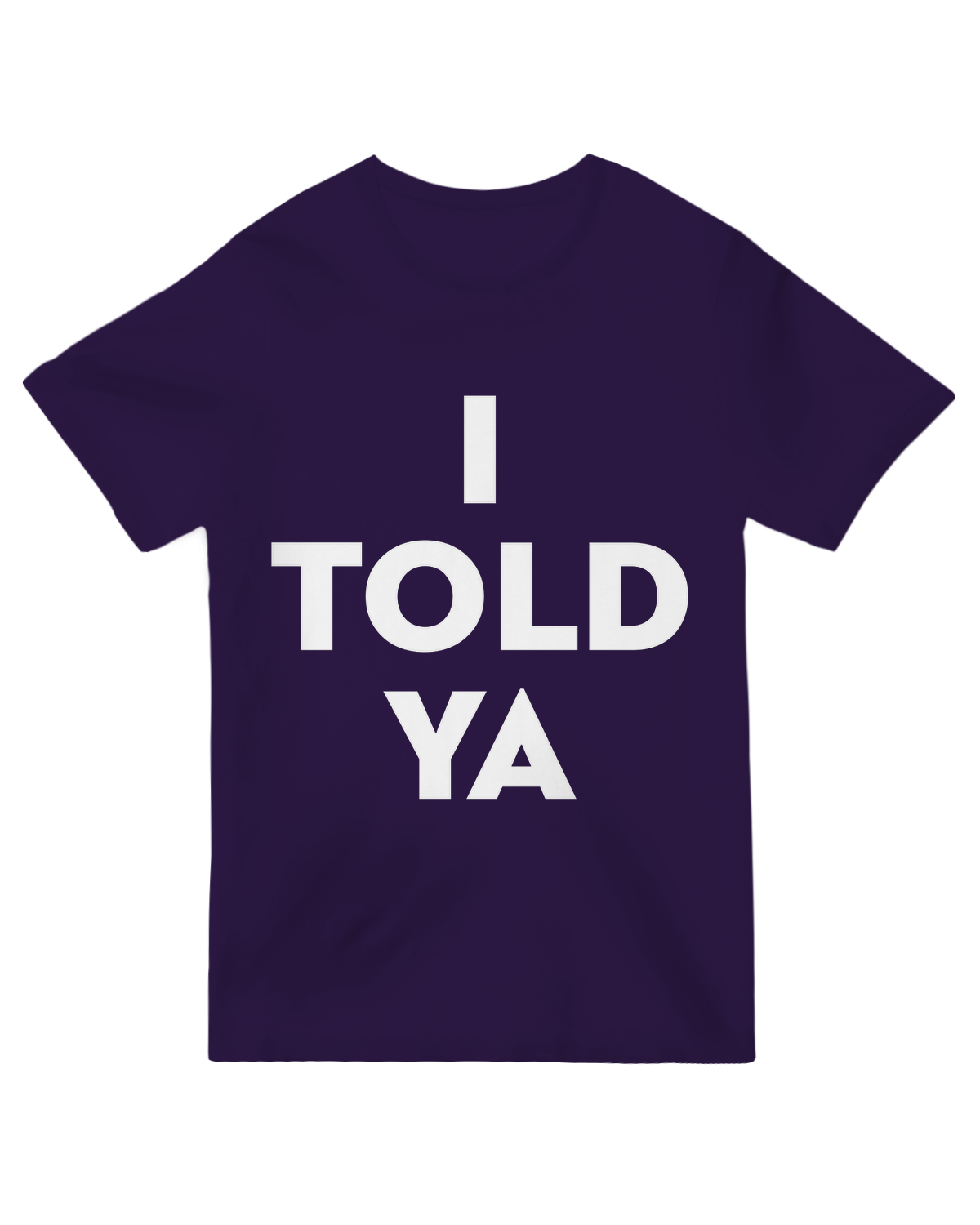 "Bold 'I TOLD YA' graphic t-shirt – sassy humor tee for confident personalities in heavyweight cotton"
