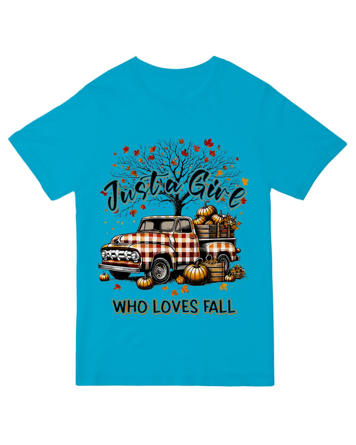 "Just a Girl Who Loves Fall" printed t-shirt - cute autumn graphic tee for women