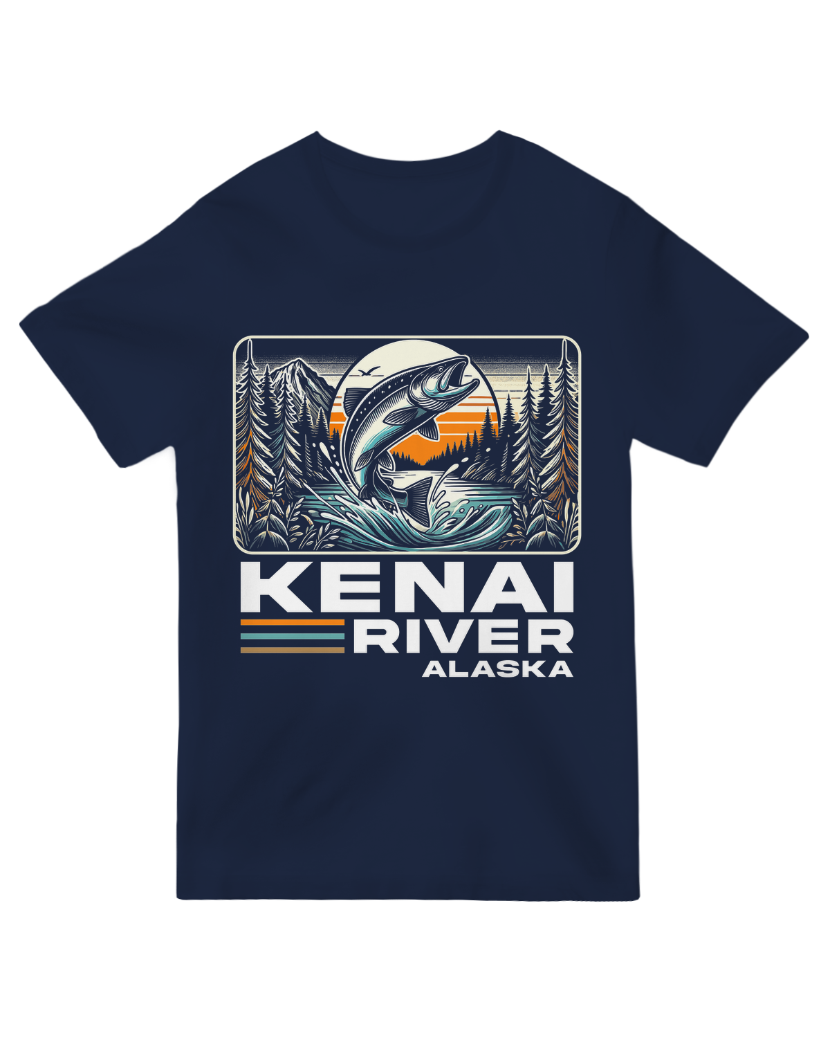 "Gray Kenai River Alaska salmon fishing t-shirt with scenic design - perfect for anglers and travelers"