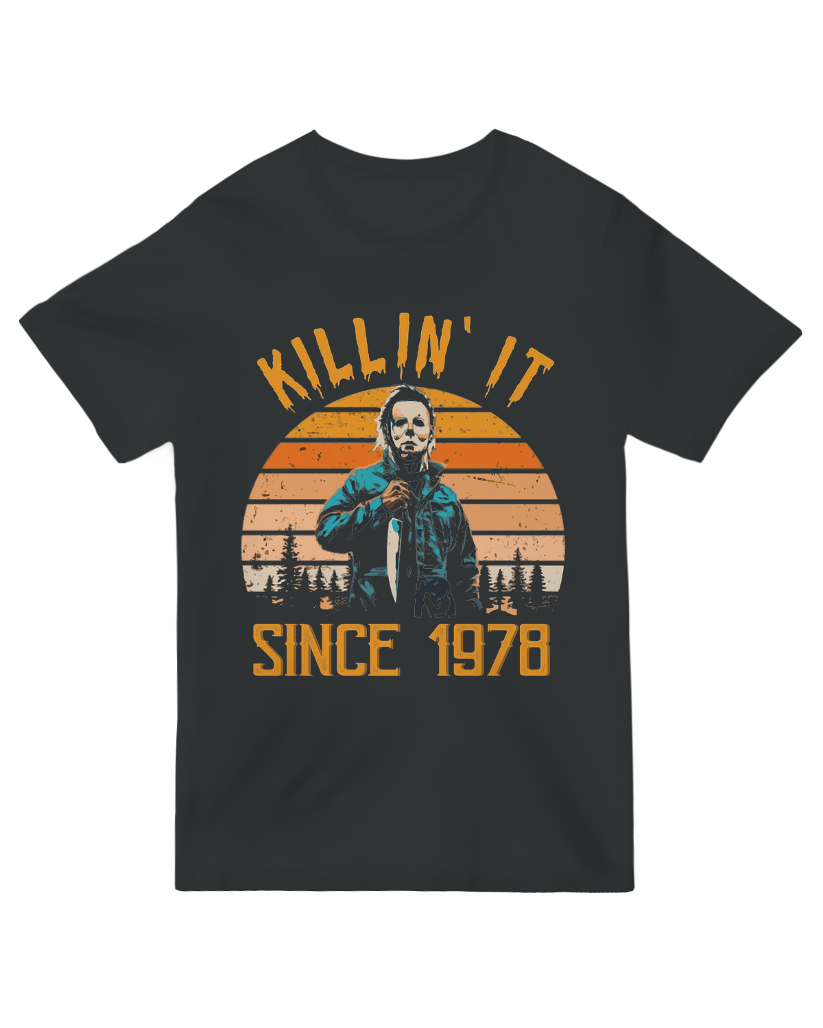 "Vintage ‘Killin' It Since 1978’ horror t-shirt with retro slasher aesthetic"