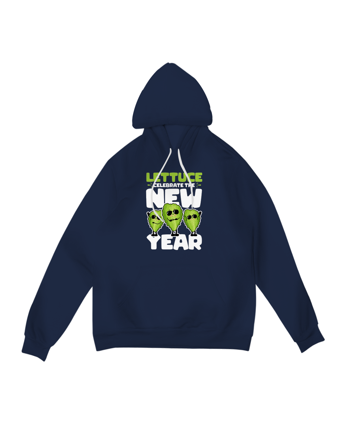 "Funny 'Lettuce Celebrate the New Year' hoodie featuring lettuce leaf design, worn at a festive holiday gathering"