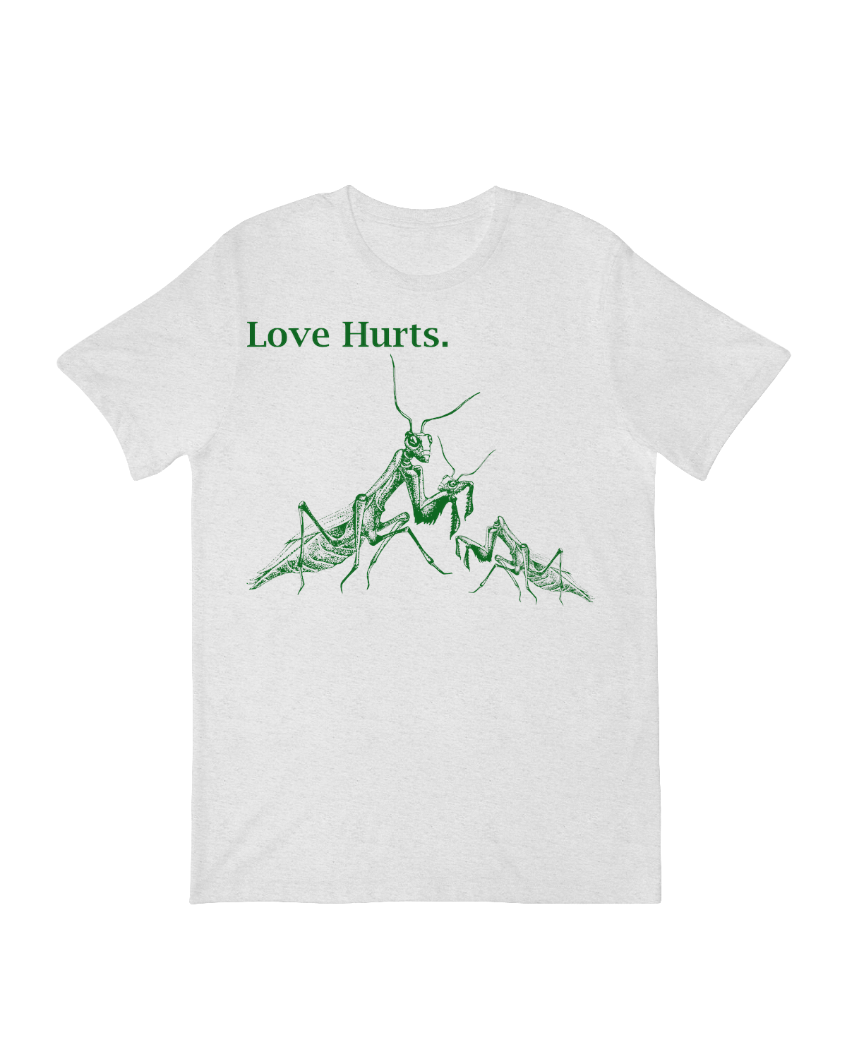 "Vintage-style 'Love Hurts' graphic t-shirt for breakup humor and music fans"