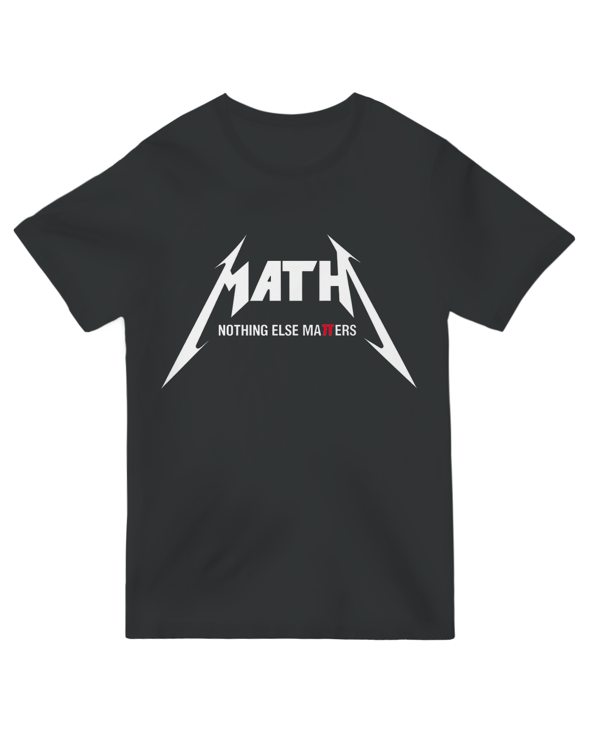 "Math Geek graphic t-shirt with algebra jokes and calculator designs, worn by a student in classroom"
