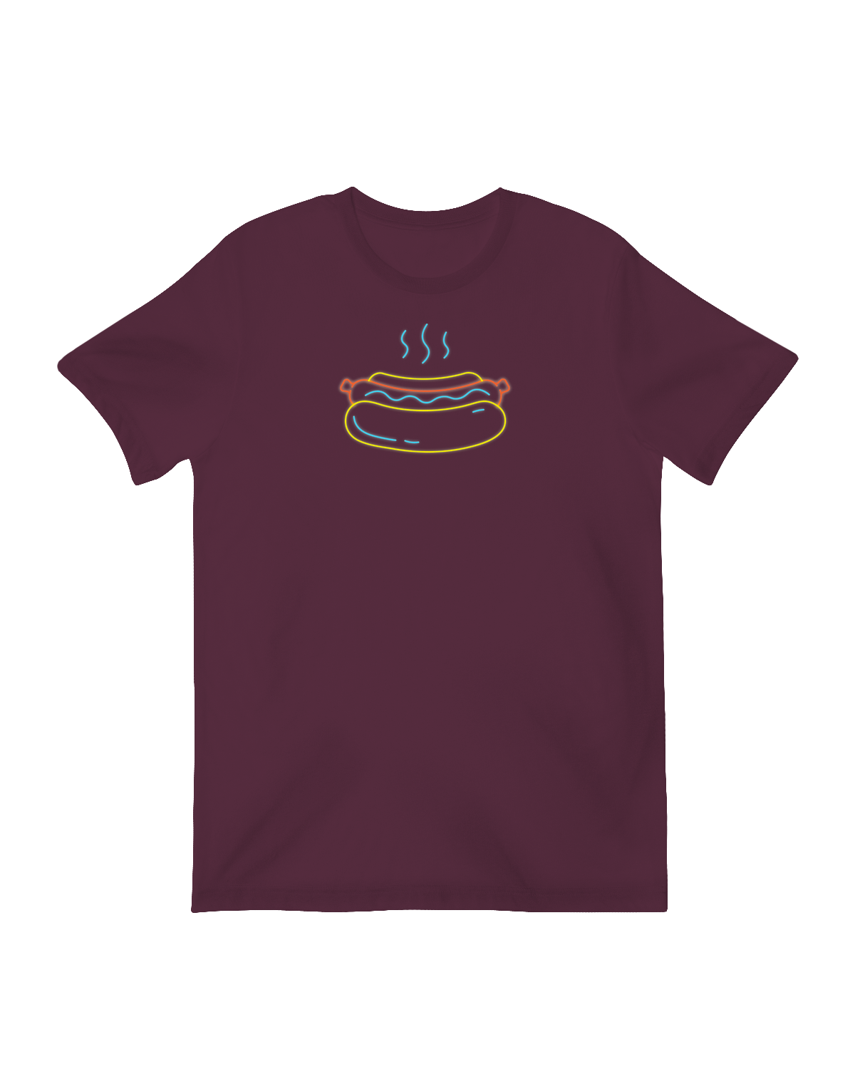 "Neon Hot Dog glow-in-the-dark shirt - Vibrant 80s retro design for raves and parties"