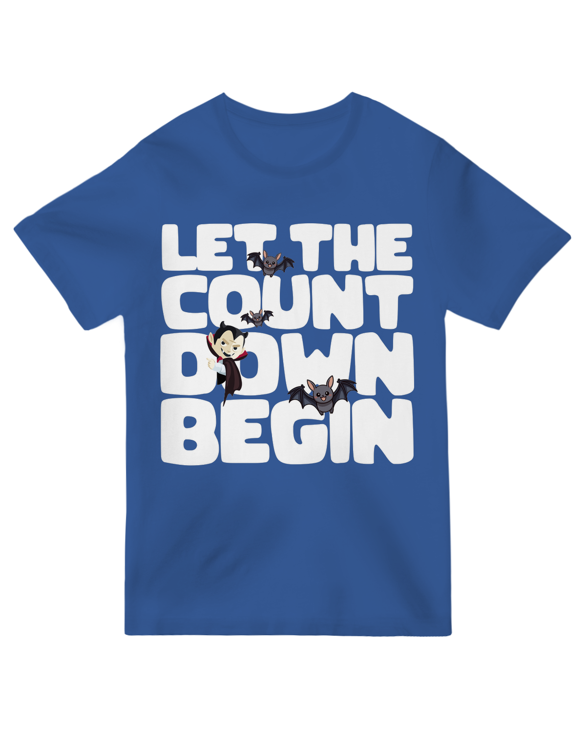 "Navy blue ‘Let the Countdown Begin’ t-shirt with festive NYE design - cotton holiday tee for New Year’s celebrations"