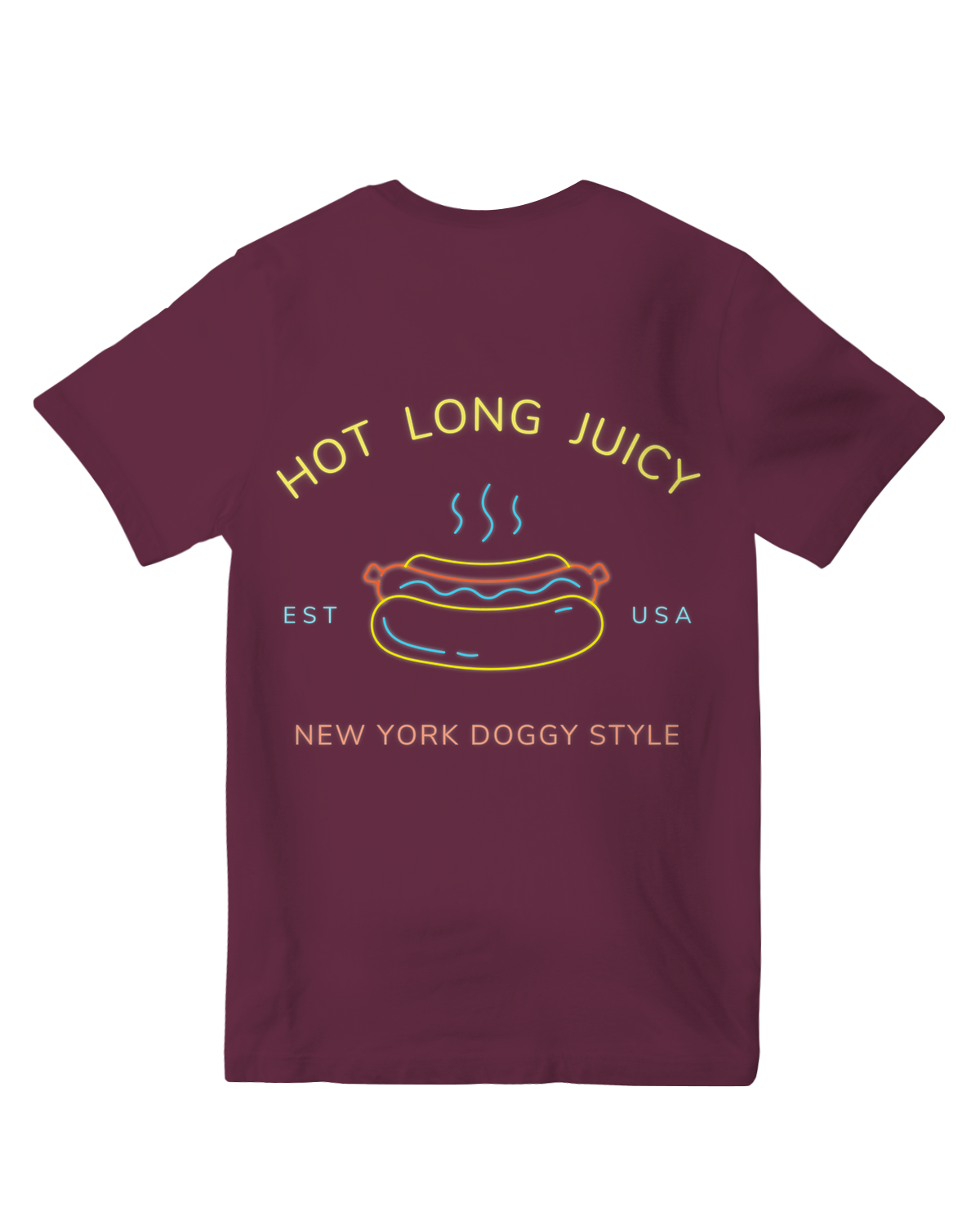 "New York Doggy Style" graphic tee with NYC skyline and hot dog design – soft, unisex fit