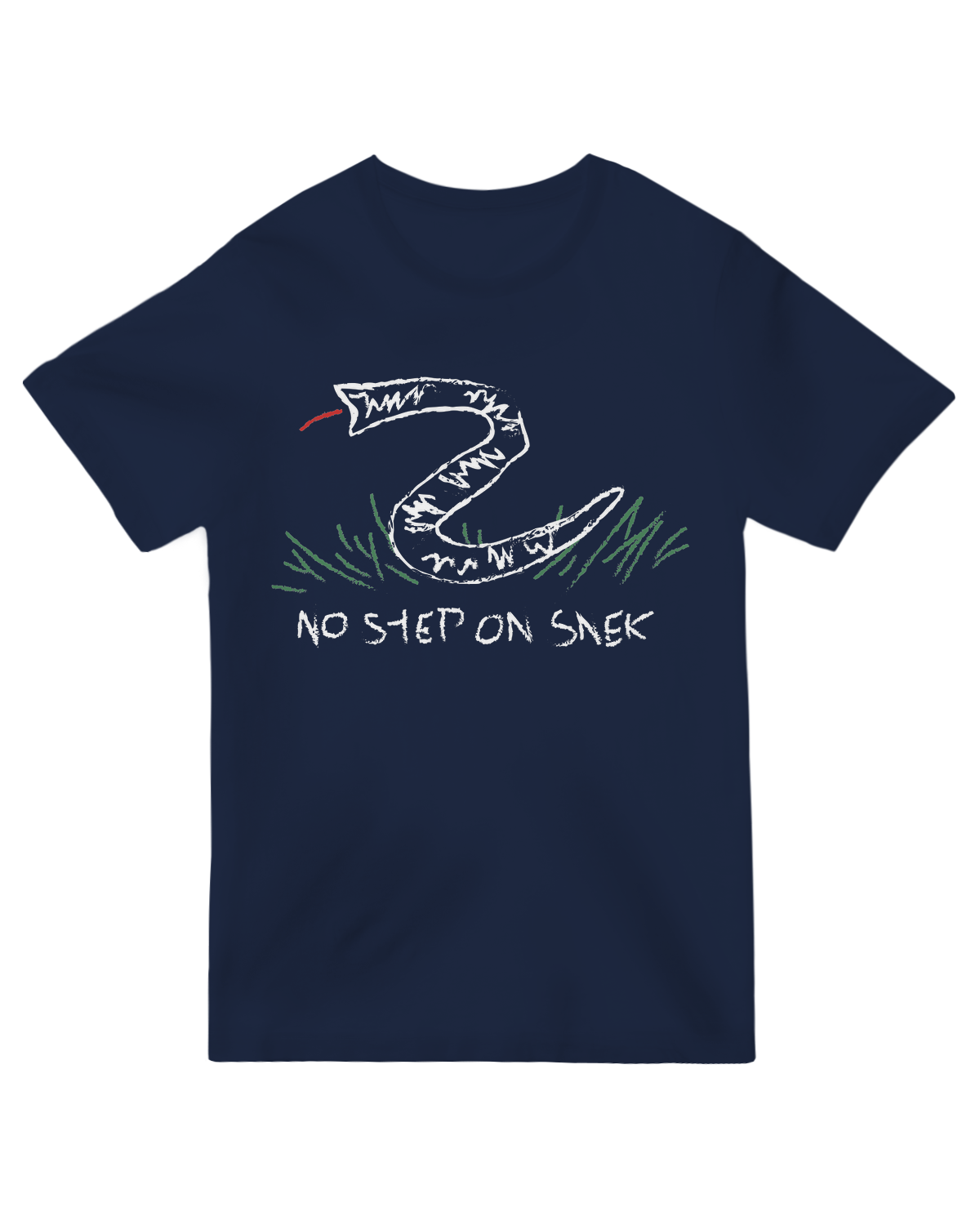 "No Step on Snek meme t-shirt - Playful libertarian apparel with Gadsden flag parody design"