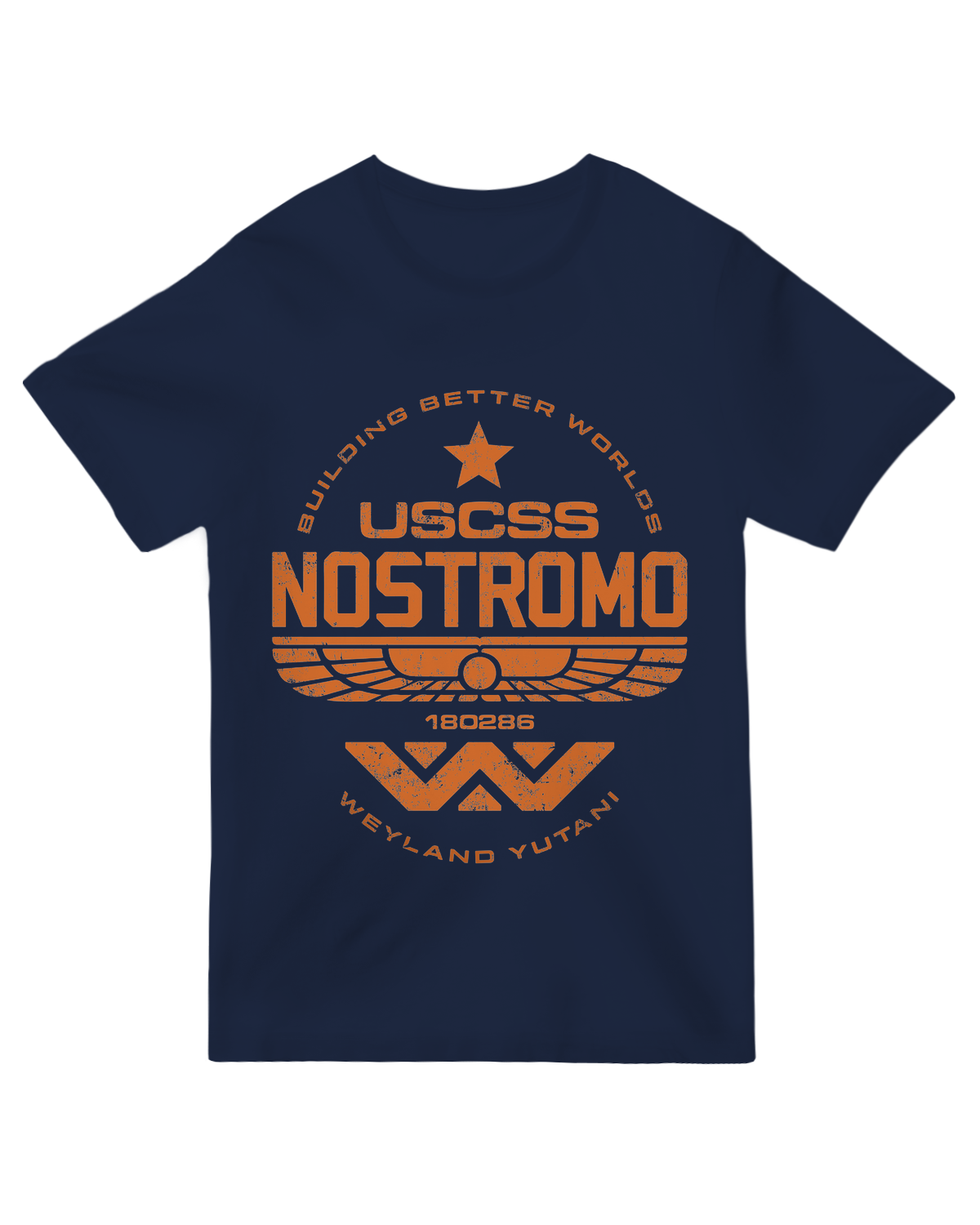 "Olive green vintage spaceship t-shirt with Nostromo-inspired graphic - retro sci-fi cotton tee for Alien fans"