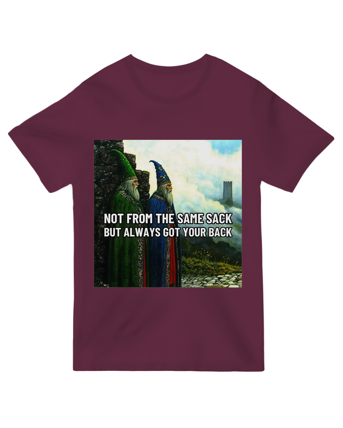 "Funny 'Not From The Same Sack' potato pun t-shirt – quirky food humor on soft organic cotton"