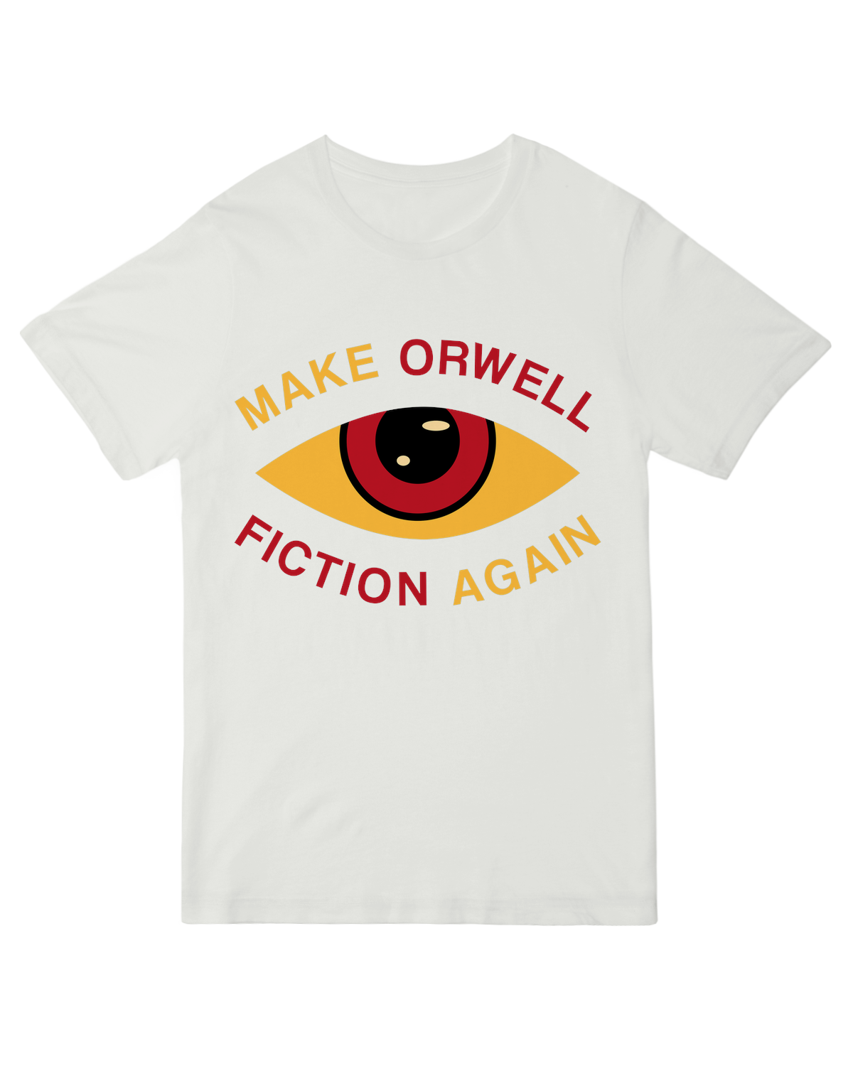 "Black 'Make Orwell Fiction Again' t-shirt with minimalist dystopian design - cotton literary tee for 1984 fans and free speech advocates"
