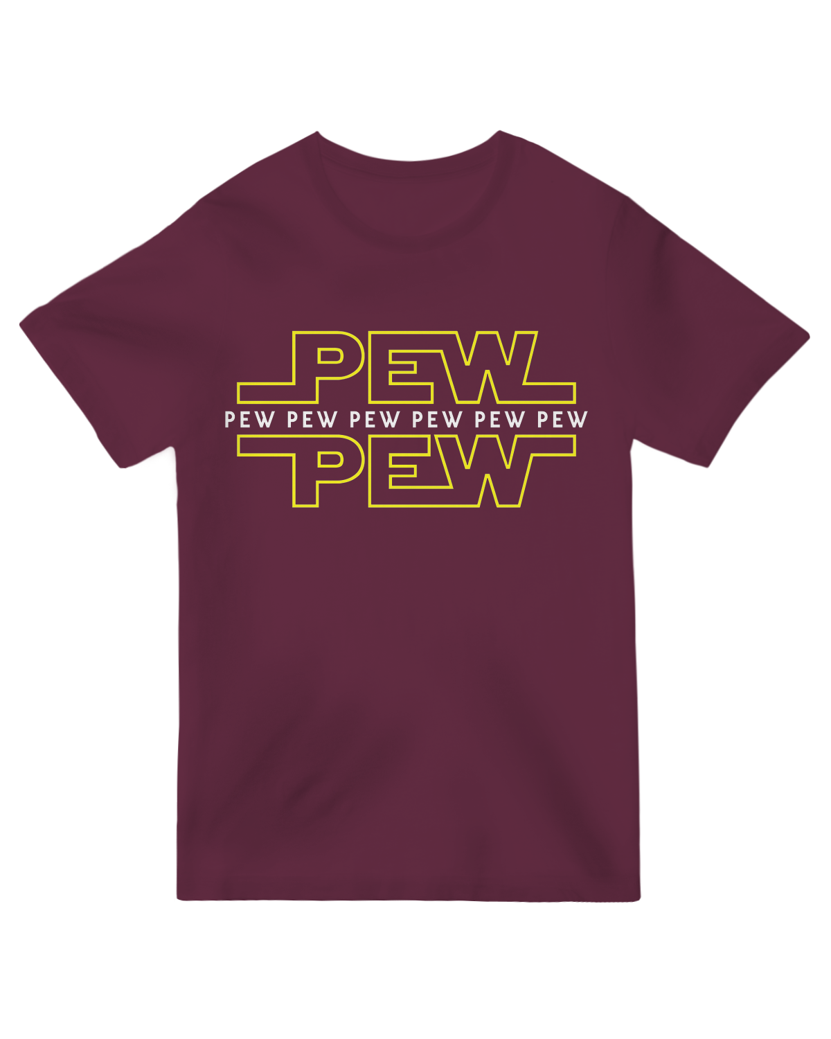 "Black retro 'Pew Pew Pew' laser sound effects t-shirt - vintage arcade gamer tee for sci-fi fans"