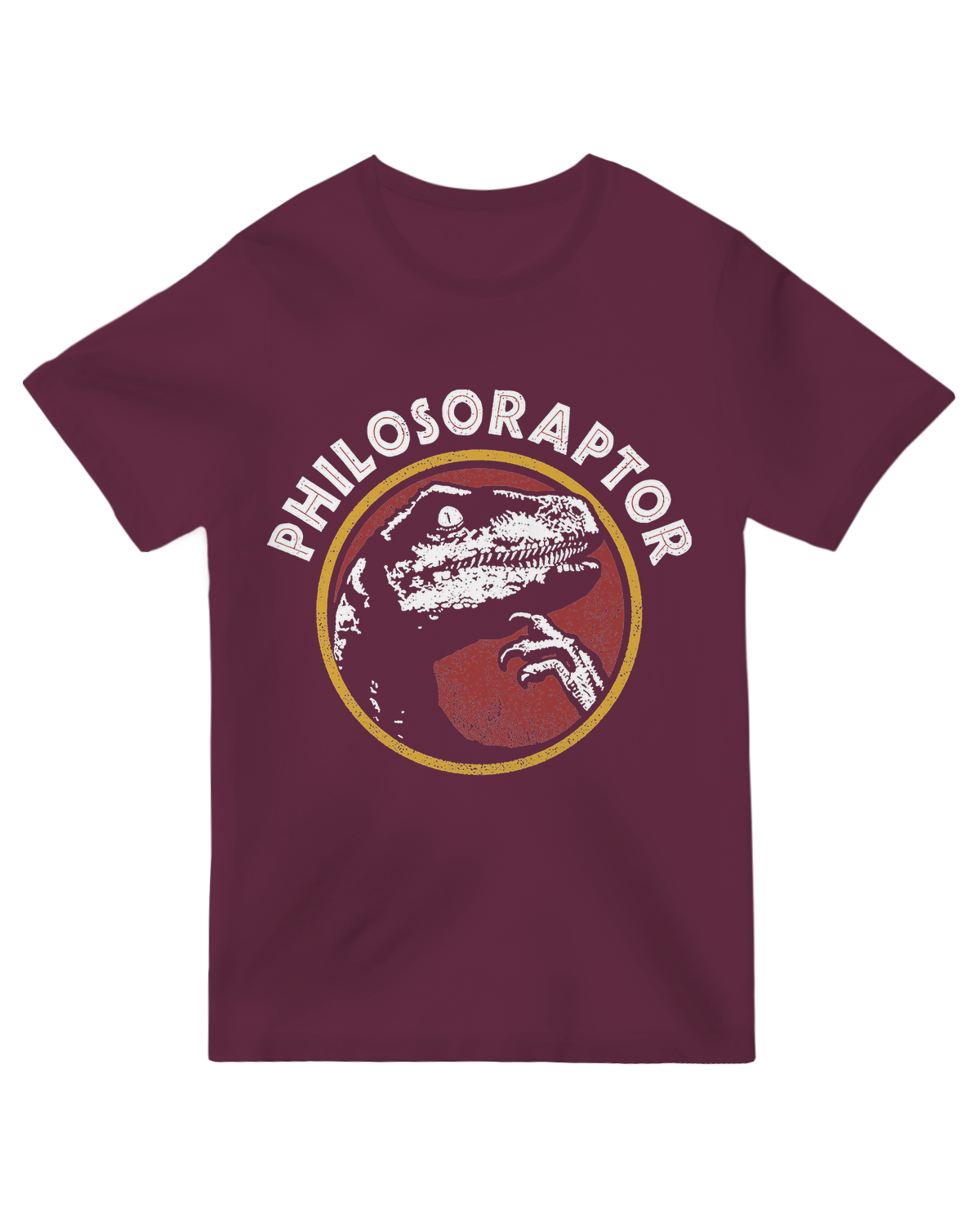 "Classic Philosoraptor meme t-shirt featuring the green dinosaur with thought bubble, vintage internet humor apparel"