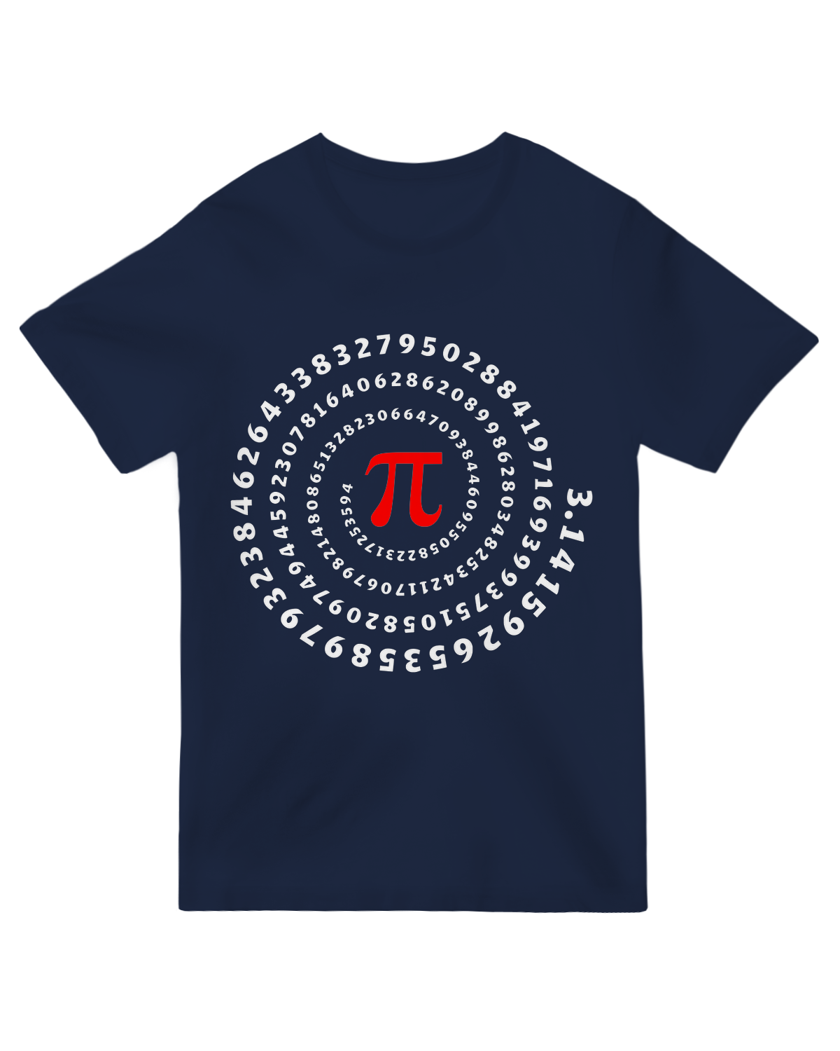 "Navy blue pi symbol t-shirt with mathematical number sequence - science nerd cotton tee for Pi Day"