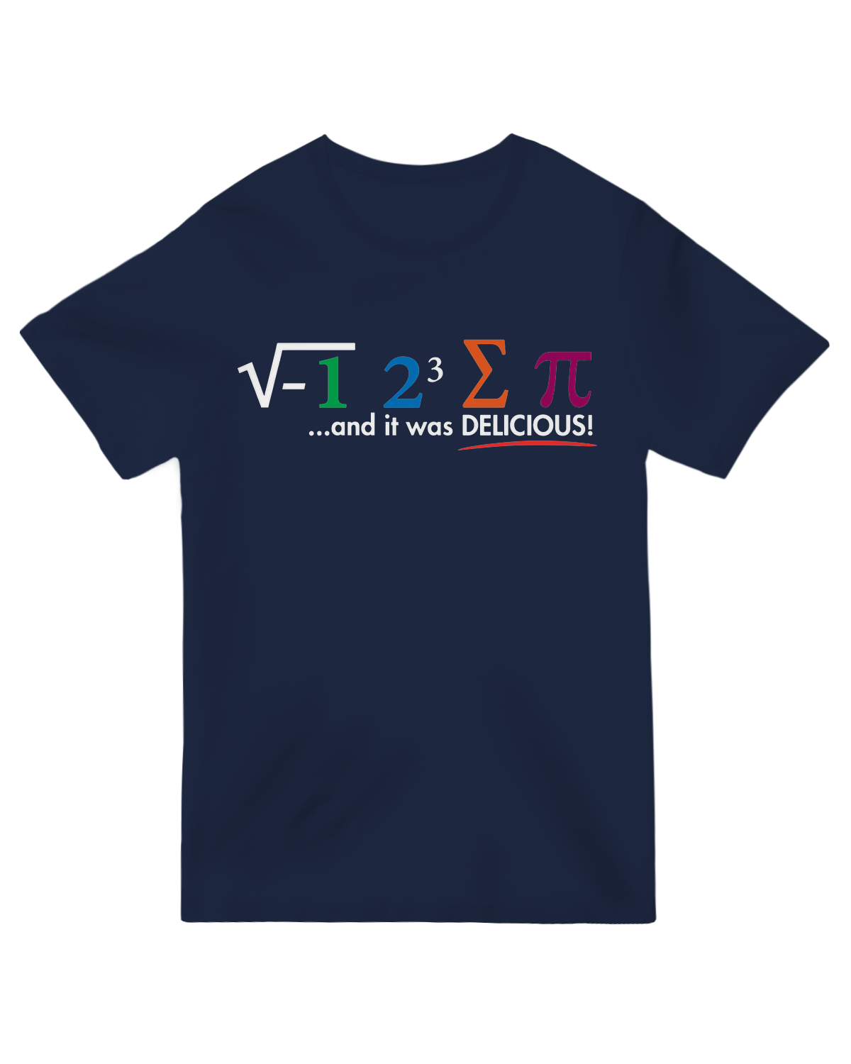"Black math pun t-shirt showing 'I Ate Some Pie And It Was Delicious I Ate Some Pi' in white text with pie graphic, worn in classroom setting"