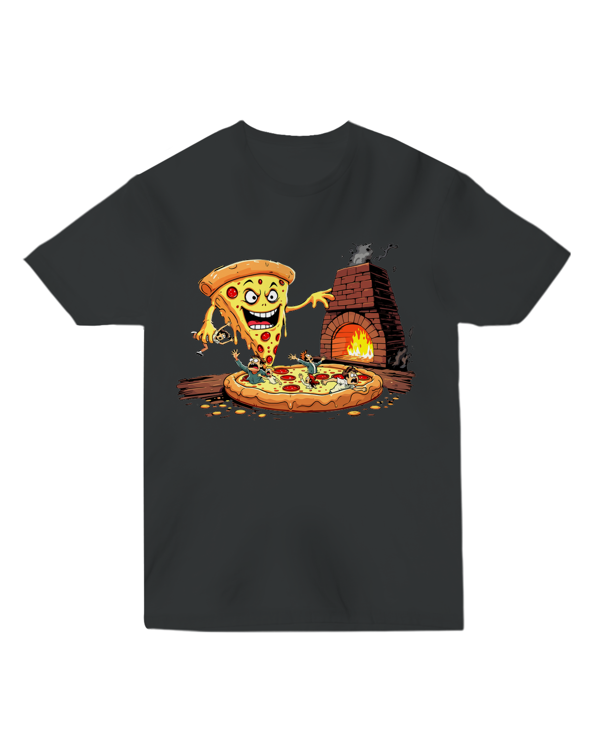 Alt Text: "Fun 'Pizza Pizza' graphic t-shirt with colorful pizza print on soft cotton fabric, available in multiple sizes."