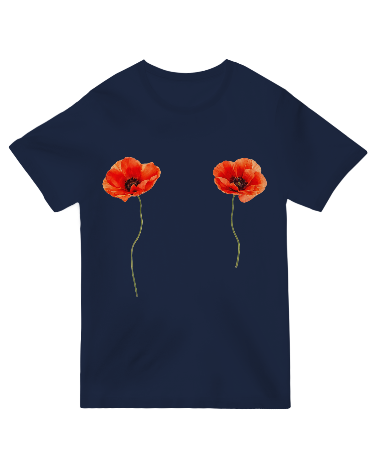 "Botanical humor 'Poppy Flower Tits' graphic tee – playful nature pun printed on soft organic cotton"
