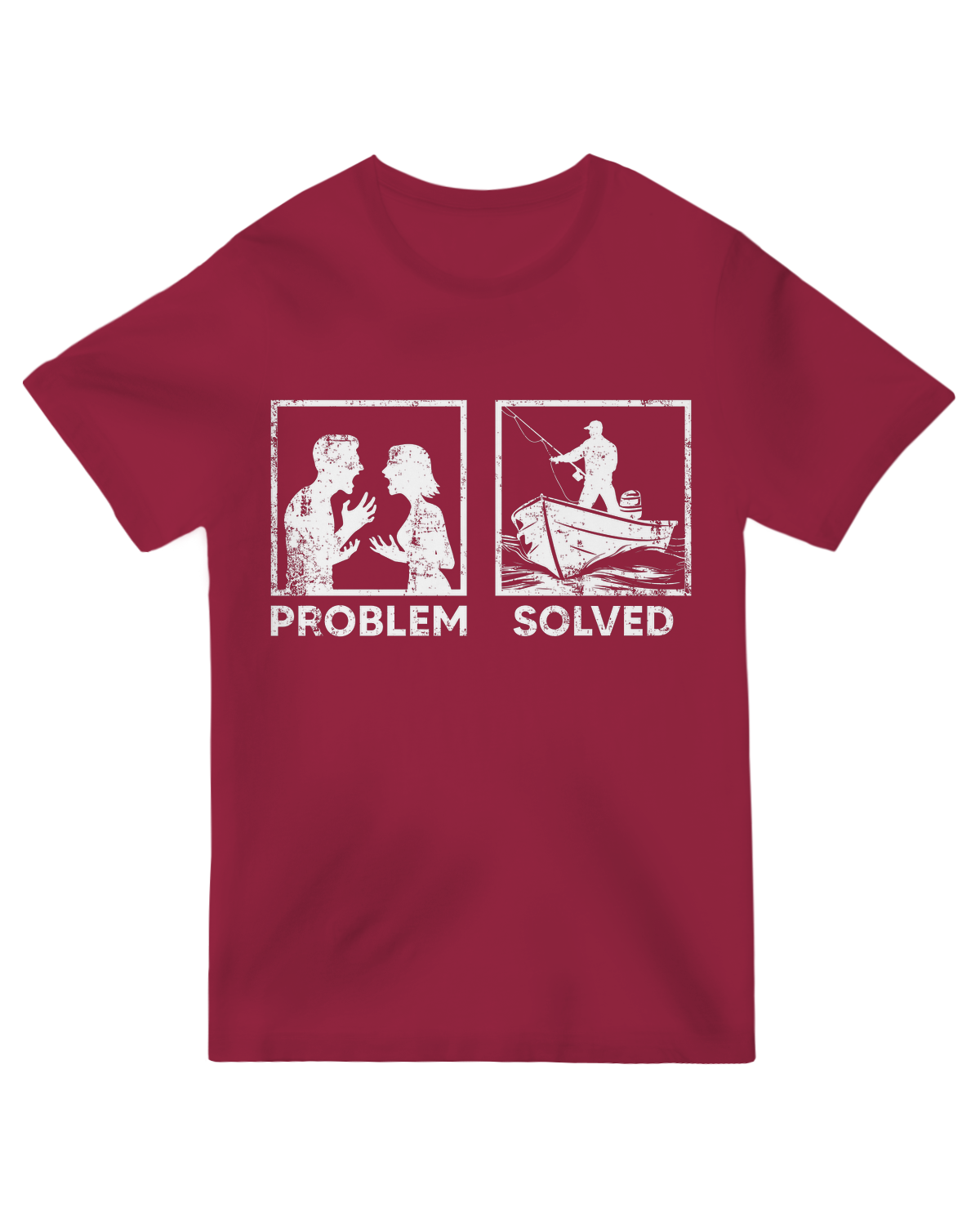 "Black 'Problem Solved' humorous t-shirt with bold typography - perfect for tech and fixer humor"
