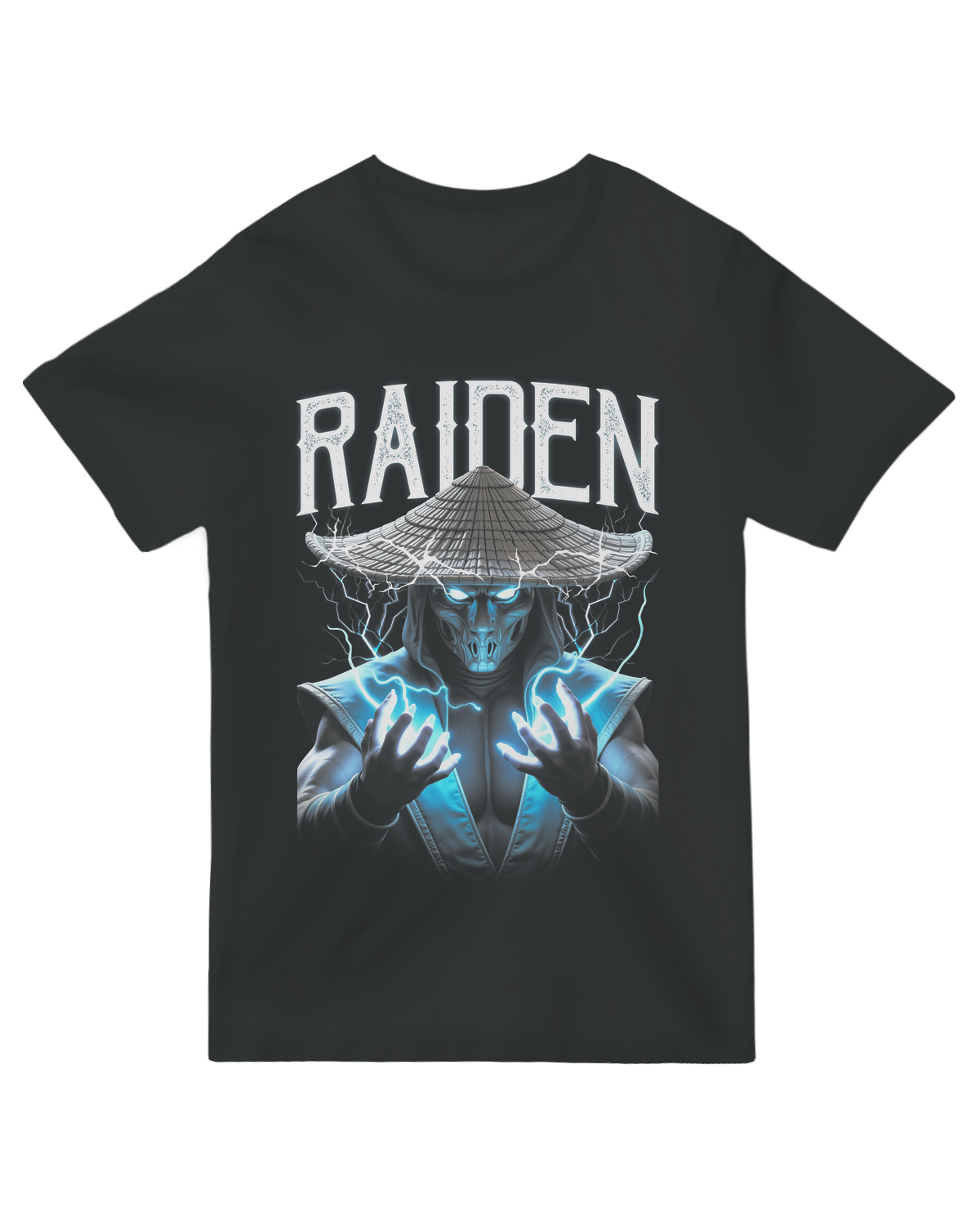 Official Raiden Thunder God Mortal Kombat t-shirt – lightning god graphic on black cotton gaming tee